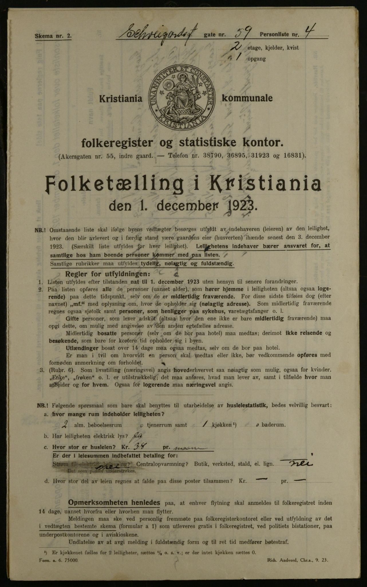 OBA, Kommunal folketelling 1.12.1923 for Kristiania, 1923, s. 101293