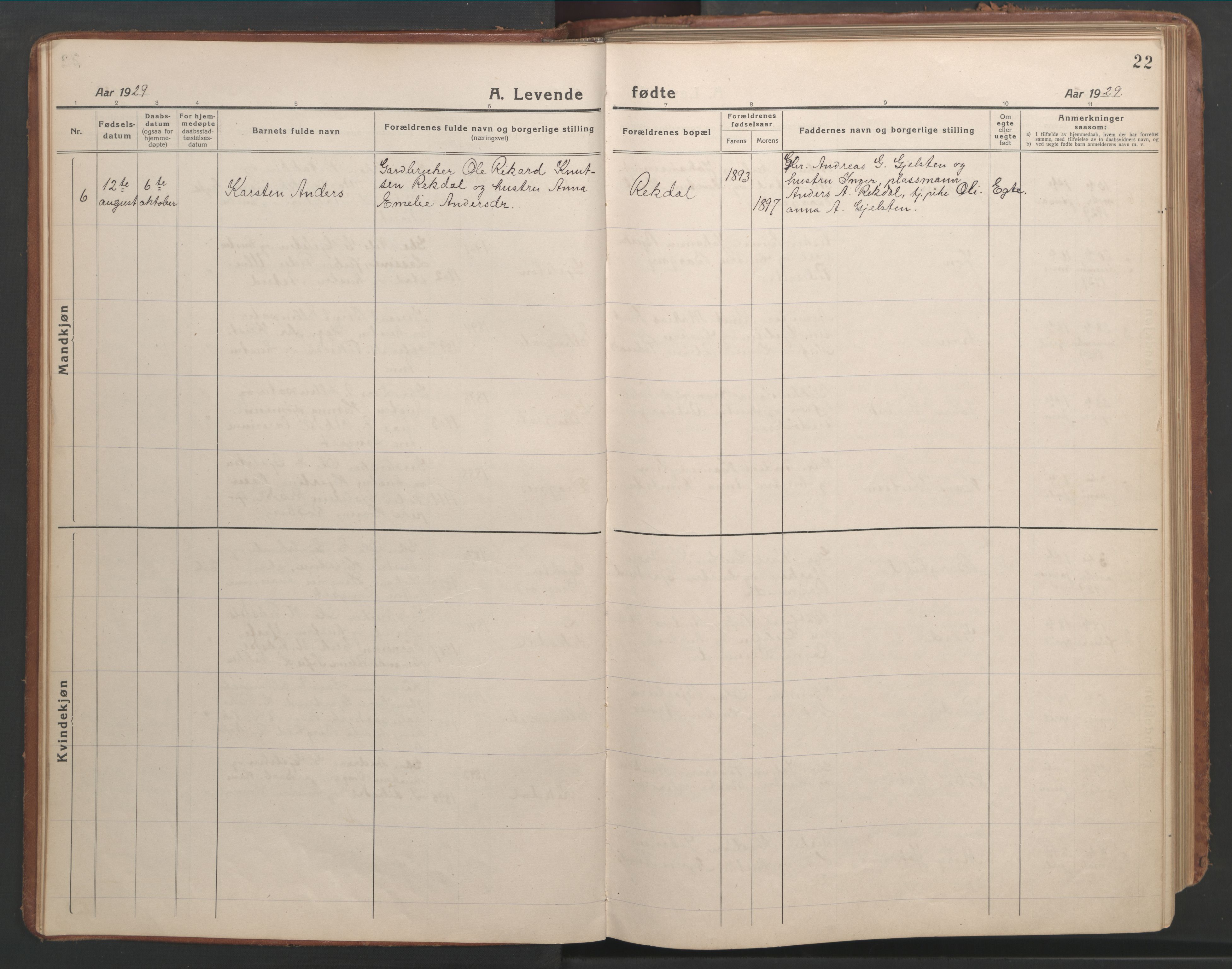 Ministerialprotokoller, klokkerbøker og fødselsregistre - Møre og Romsdal, AV/SAT-A-1454/540/L0542: Klokkerbok nr. 540C02, 1921-1967, s. 22