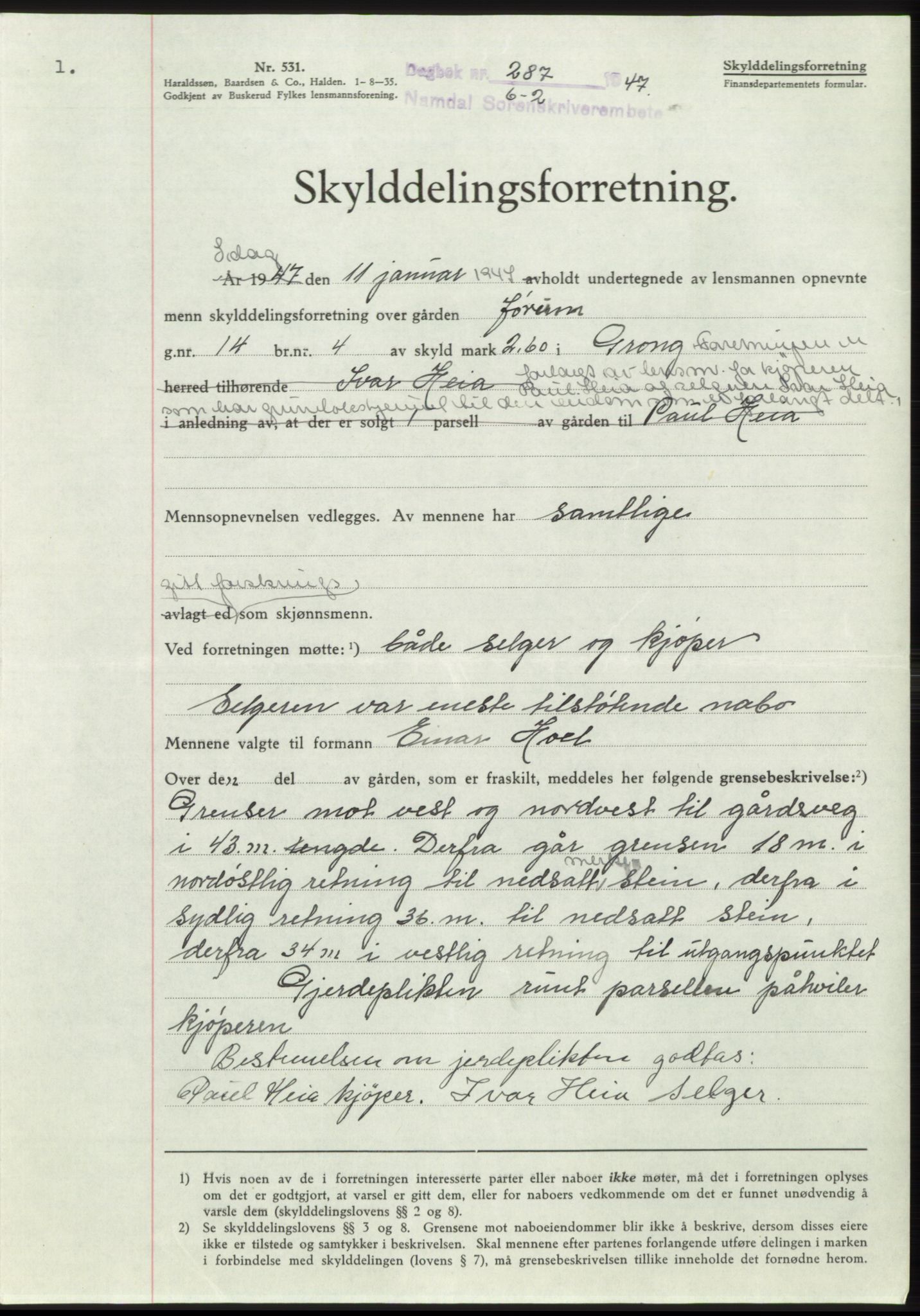 Namdal sorenskriveri, SAT/A-4133/1/2/2C: Pantebok nr. -, 1946-1947, Dagboknr: 287/1947