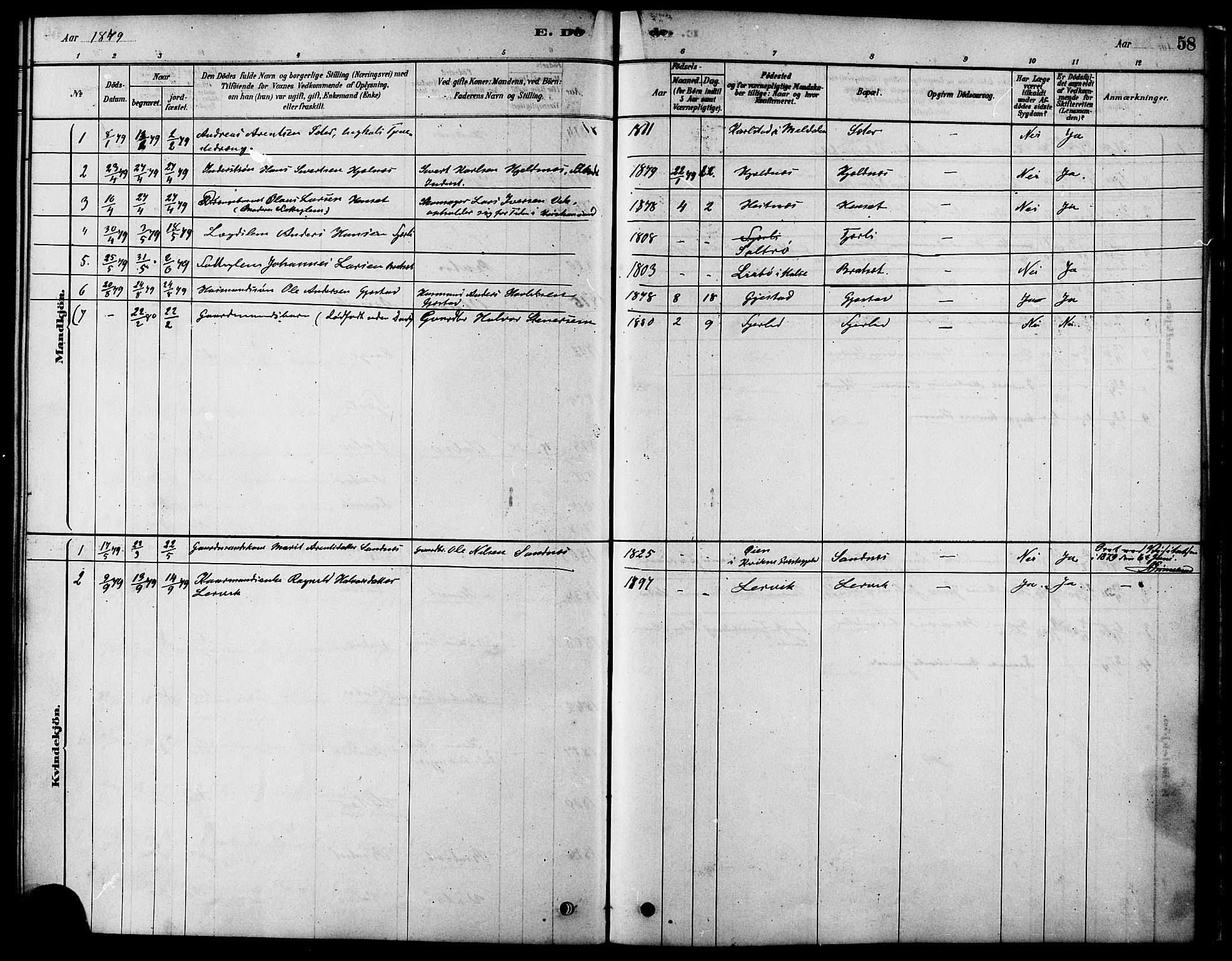 Ministerialprotokoller, klokkerbøker og fødselsregistre - Møre og Romsdal, SAT/A-1454/580/L0924: Ministerialbok nr. 580A01, 1878-1887, s. 58