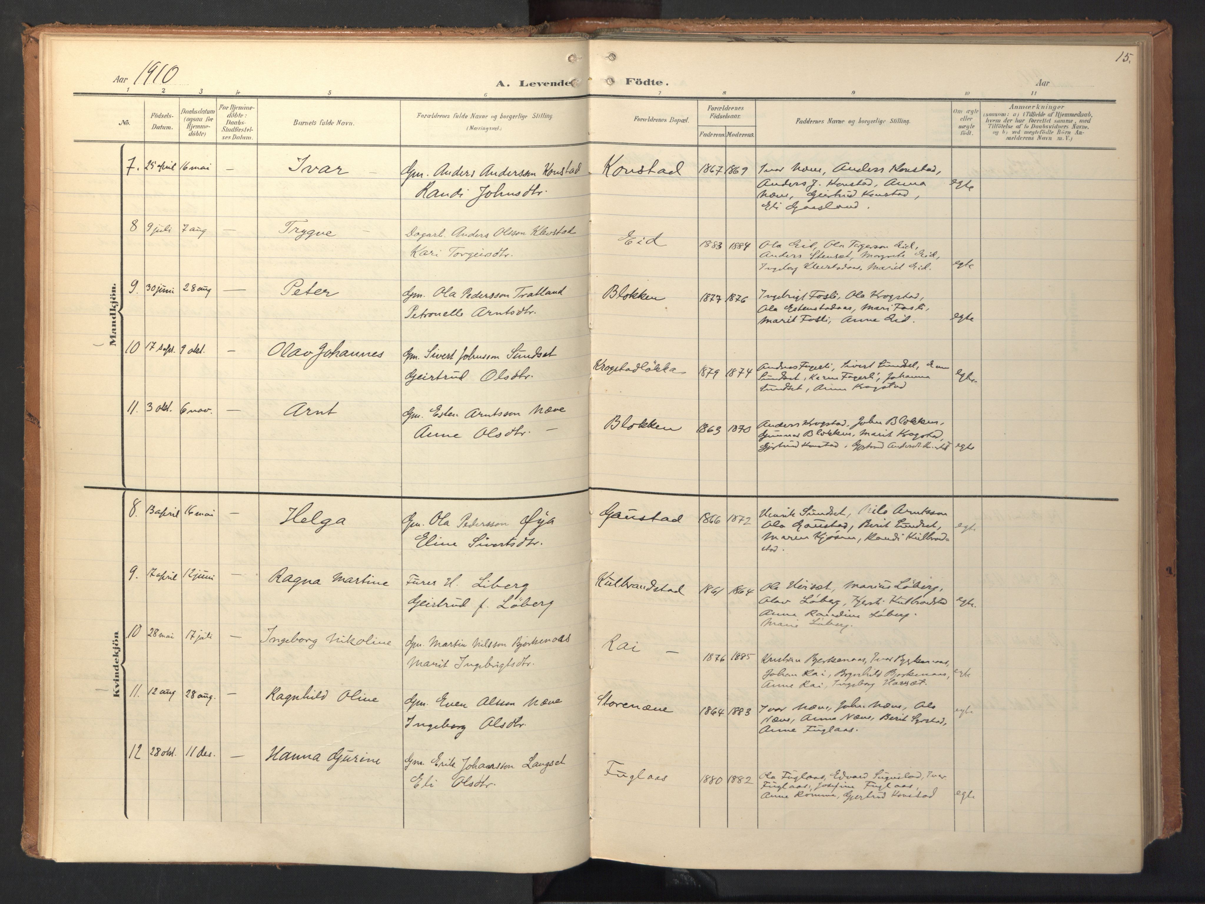 Ministerialprotokoller, klokkerbøker og fødselsregistre - Sør-Trøndelag, SAT/A-1456/694/L1128: Ministerialbok nr. 694A02, 1906-1931, s. 15
