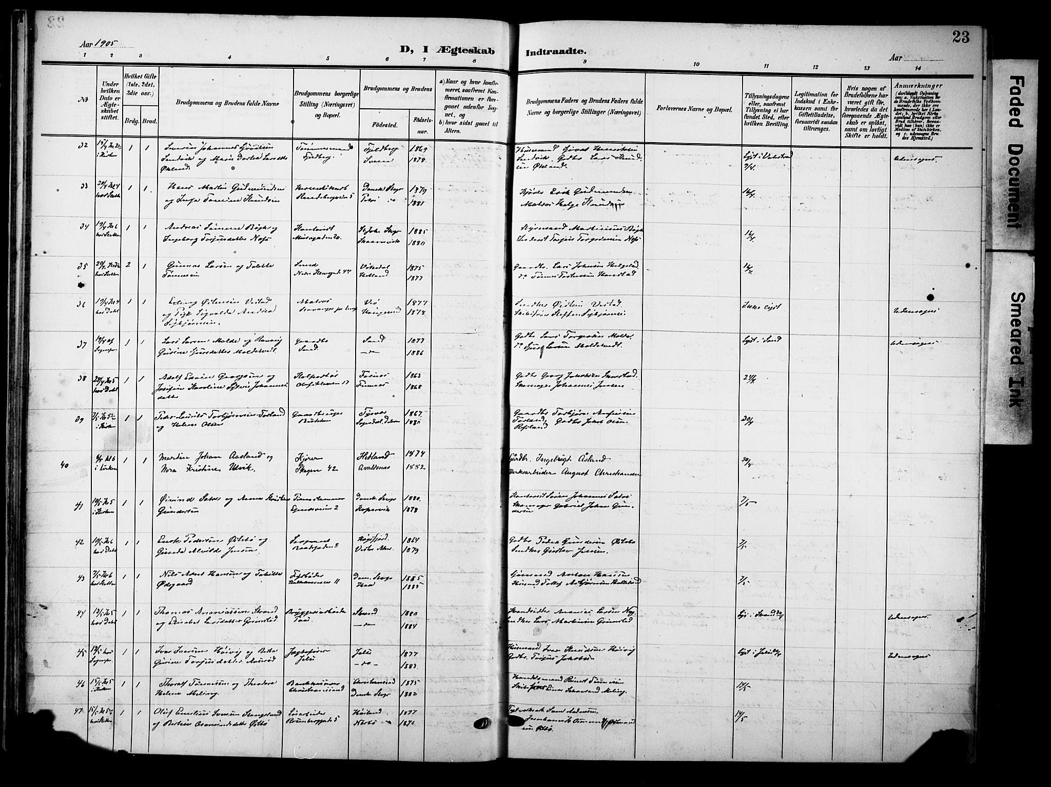 Domkirken sokneprestkontor, AV/SAST-A-101812/001/30/30BB/L0017: Klokkerbok nr. B 17, 1902-1921, s. 23