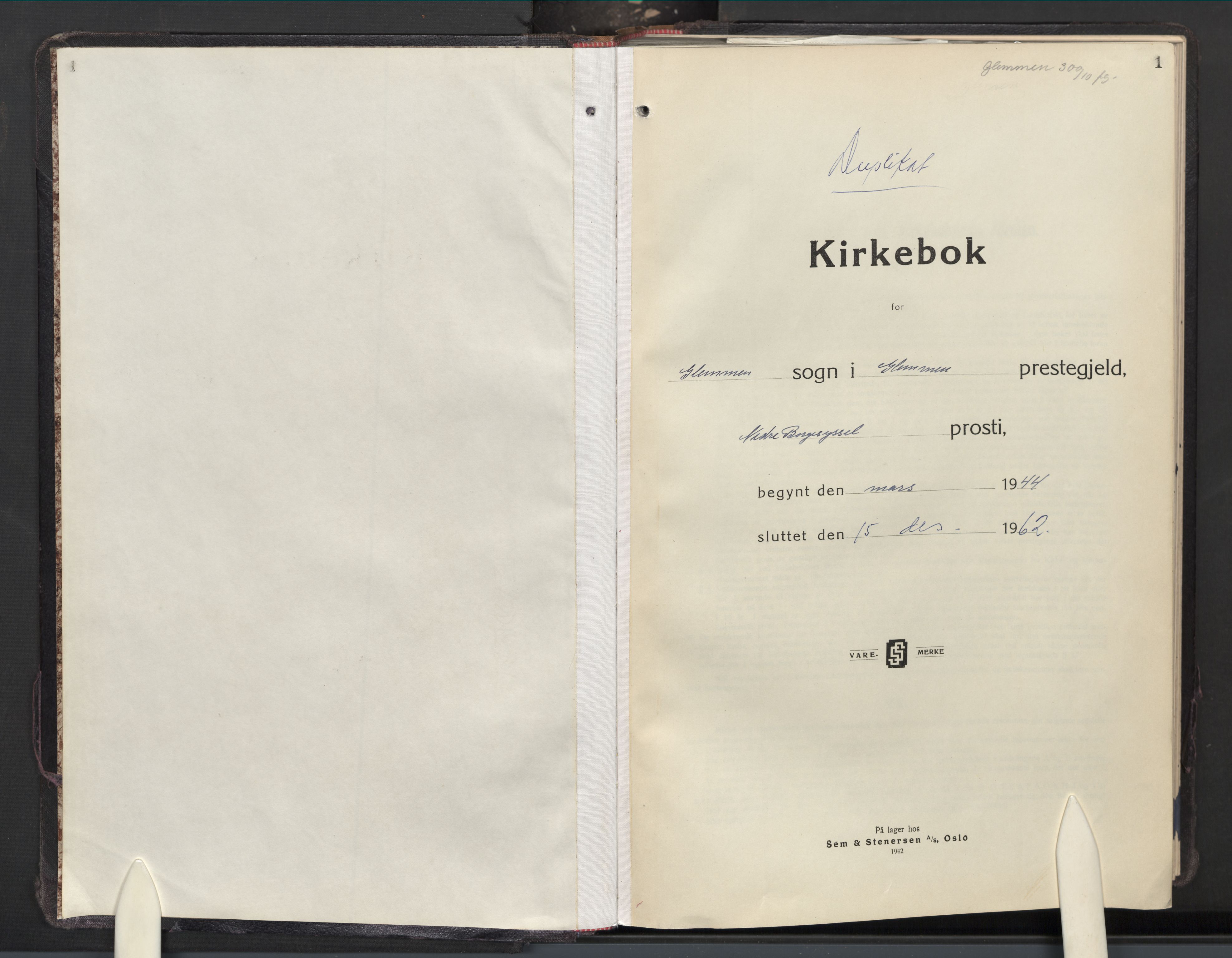 Glemmen prestekontor Kirkebøker, SAO/A-10908/G/Ga/L0012: Klokkerbok nr. 12, 1944-1962, s. 1