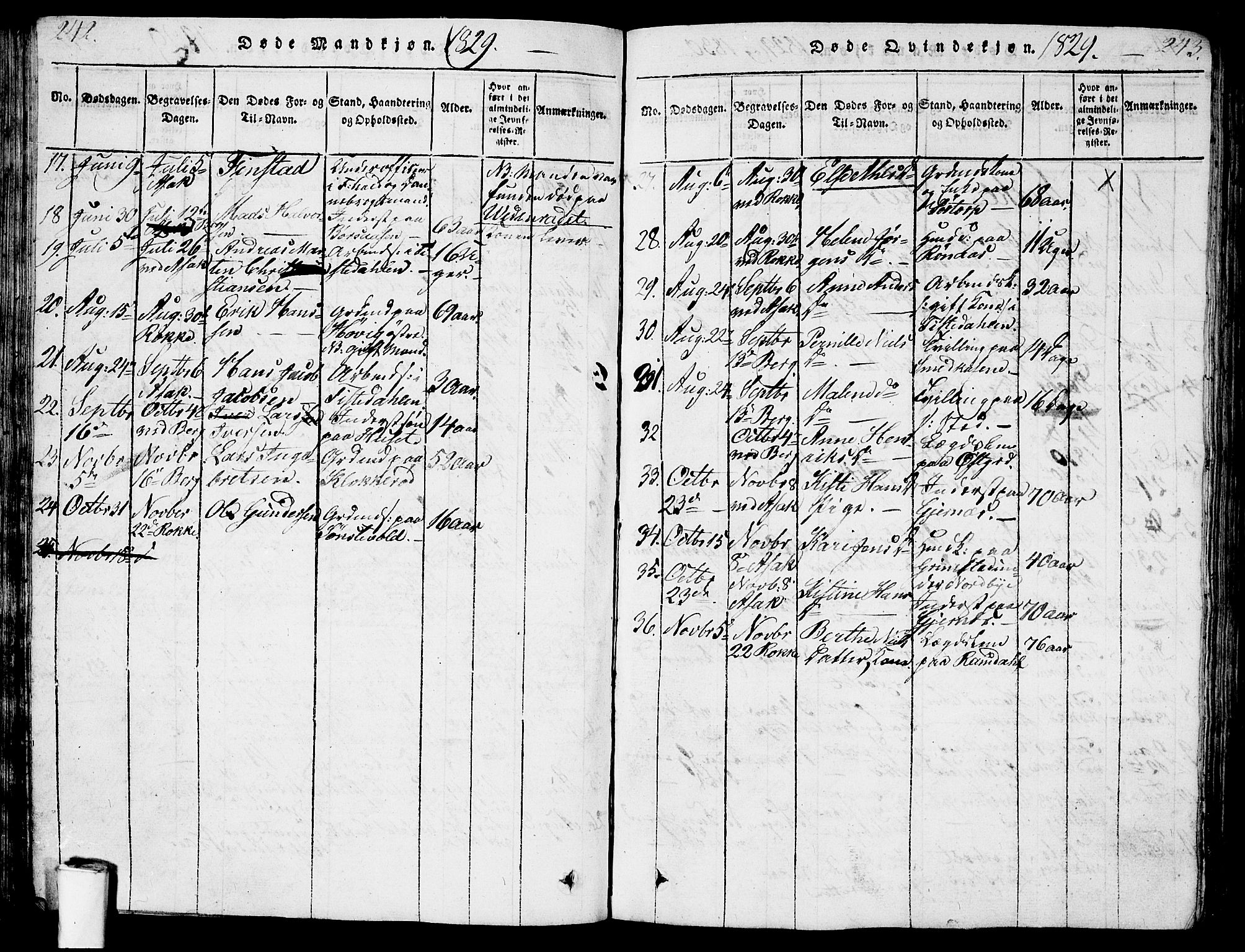 Berg prestekontor Kirkebøker, SAO/A-10902/G/Ga/L0001: Klokkerbok nr. I 1, 1815-1832, s. 242-243