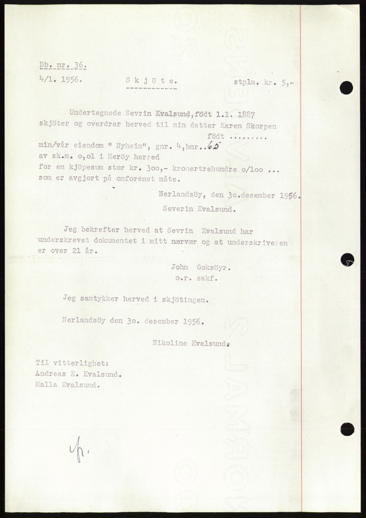 Søre Sunnmøre sorenskriveri, SAT/A-4122/1/2/2C/L0105: Pantebok nr. 31A, 1956-1957, Dagboknr: 36/1957