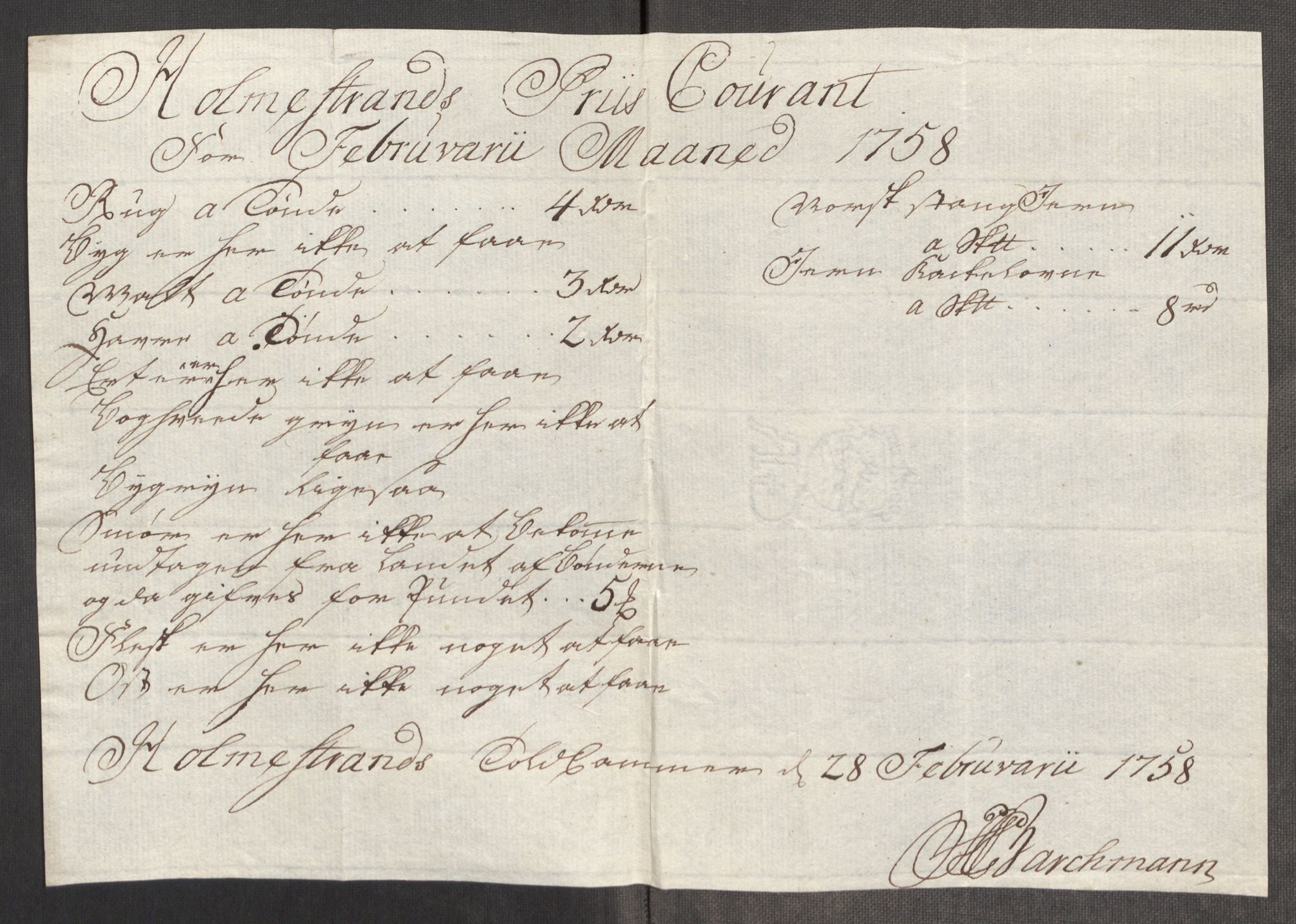 Rentekammeret inntil 1814, Realistisk ordnet avdeling, AV/RA-EA-4070/Oe/L0006: [Ø1]: Priskuranter, 1758-1760, s. 151