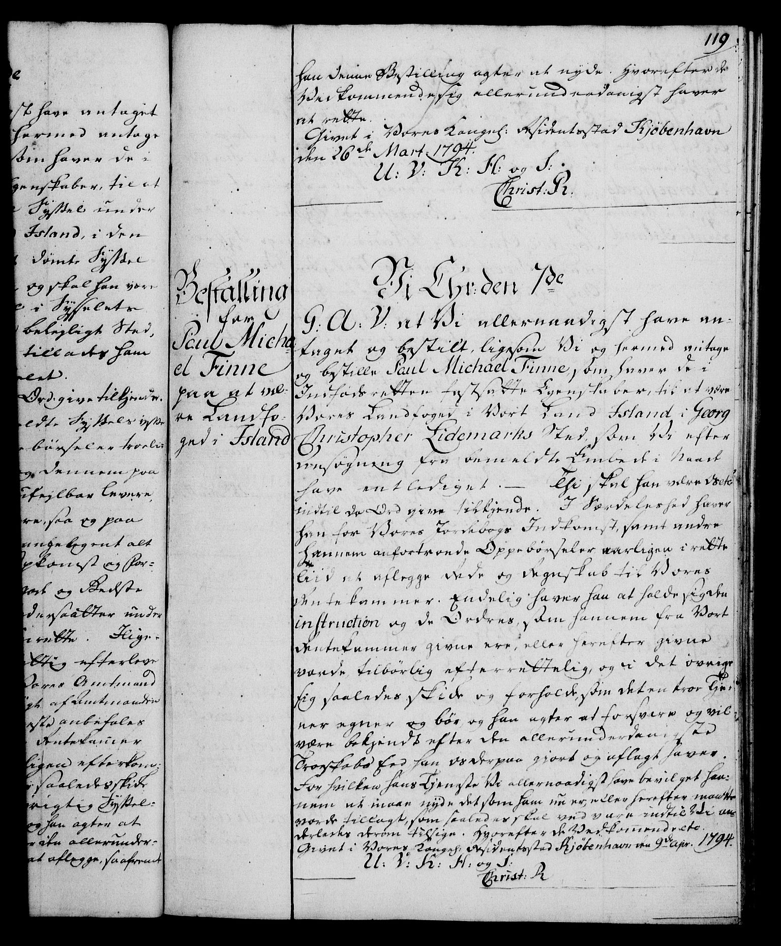 Rentekammeret, Kammerkanselliet, RA/EA-3111/G/Gg/Gge/L0006: Norsk bestallingsprotokoll med register (merket RK 53.30), 1773-1814, s. 119