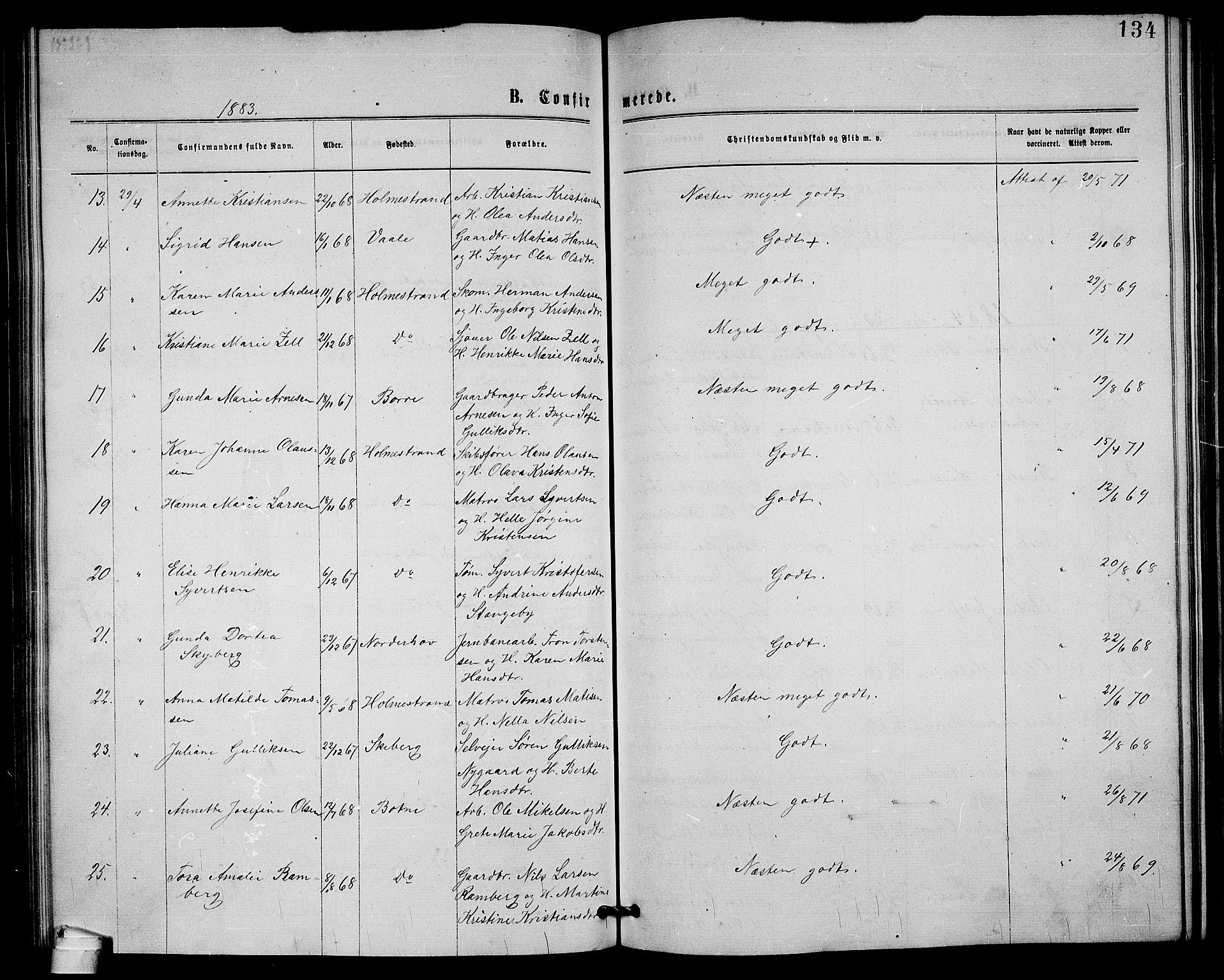 Holmestrand kirkebøker, AV/SAKO-A-346/G/Ga/L0004: Klokkerbok nr. 4, 1874-1888, s. 134
