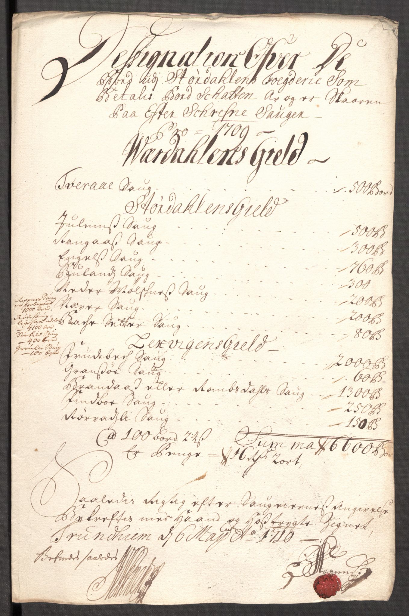 Rentekammeret inntil 1814, Reviderte regnskaper, Fogderegnskap, RA/EA-4092/R62/L4199: Fogderegnskap Stjørdal og Verdal, 1709, s. 135