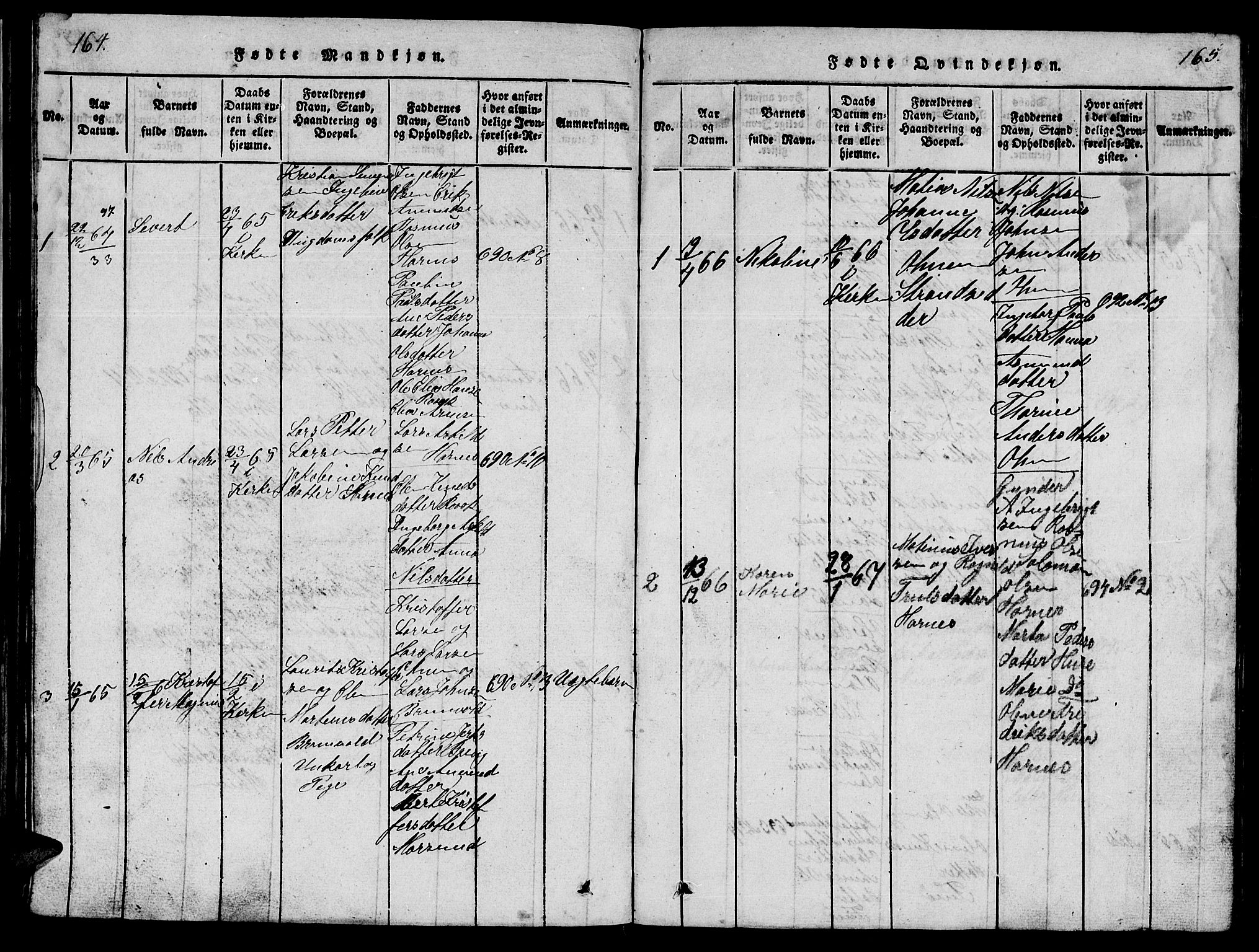 Ministerialprotokoller, klokkerbøker og fødselsregistre - Møre og Romsdal, AV/SAT-A-1454/561/L0731: Klokkerbok nr. 561C01, 1817-1867, s. 164-165