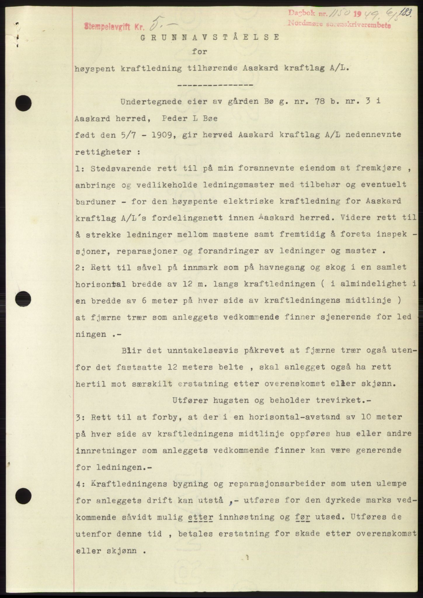 Nordmøre sorenskriveri, SAT/A-4132/1/2/2Ca: Pantebok nr. B101, 1949-1949, Dagboknr: 1150/1949