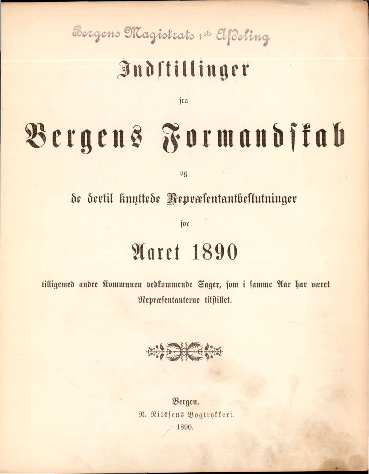 Bergen kommune. Formannskapet, BBA/A-0003/Ad/L0045: Bergens Kommuneforhandlinger, 1890