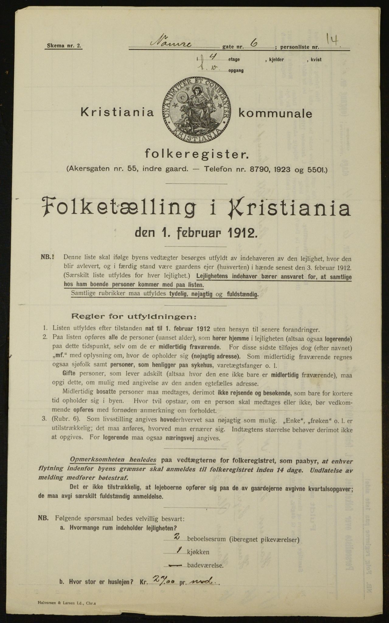 OBA, Kommunal folketelling 1.2.1912 for Kristiania, 1912, s. 72004