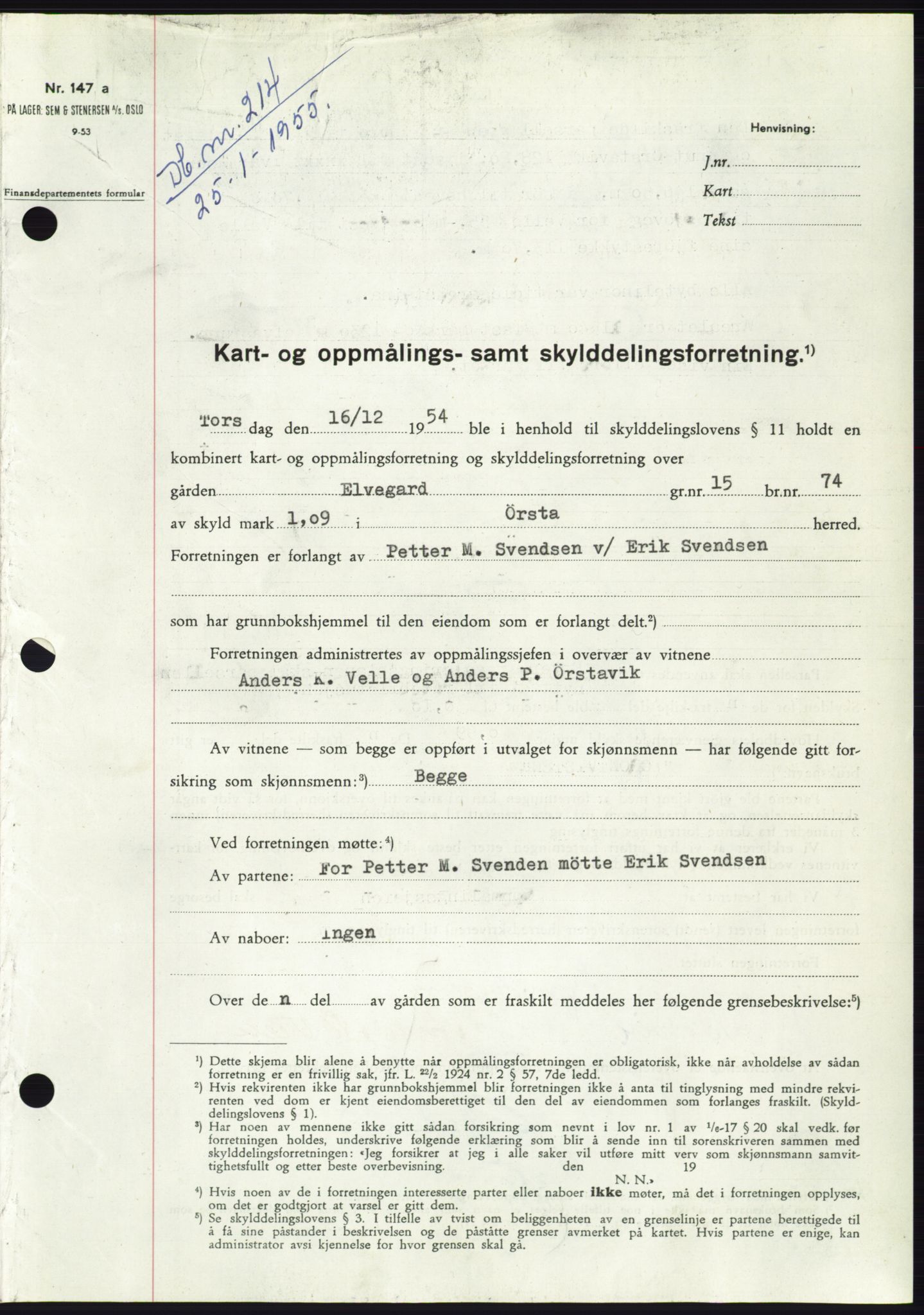Søre Sunnmøre sorenskriveri, SAT/A-4122/1/2/2C/L0100: Pantebok nr. 26A, 1954-1955, Dagboknr: 214/1955