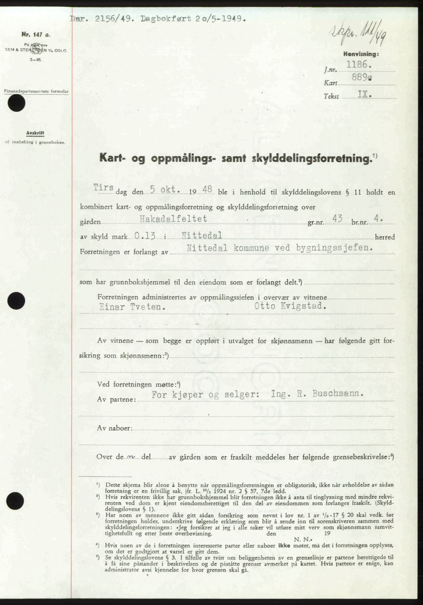 Nedre Romerike sorenskriveri, SAO/A-10469/G/Gb/Gbd/L0025: Pantebok nr. 25, 1949-1949, Dagboknr: 2156/1949