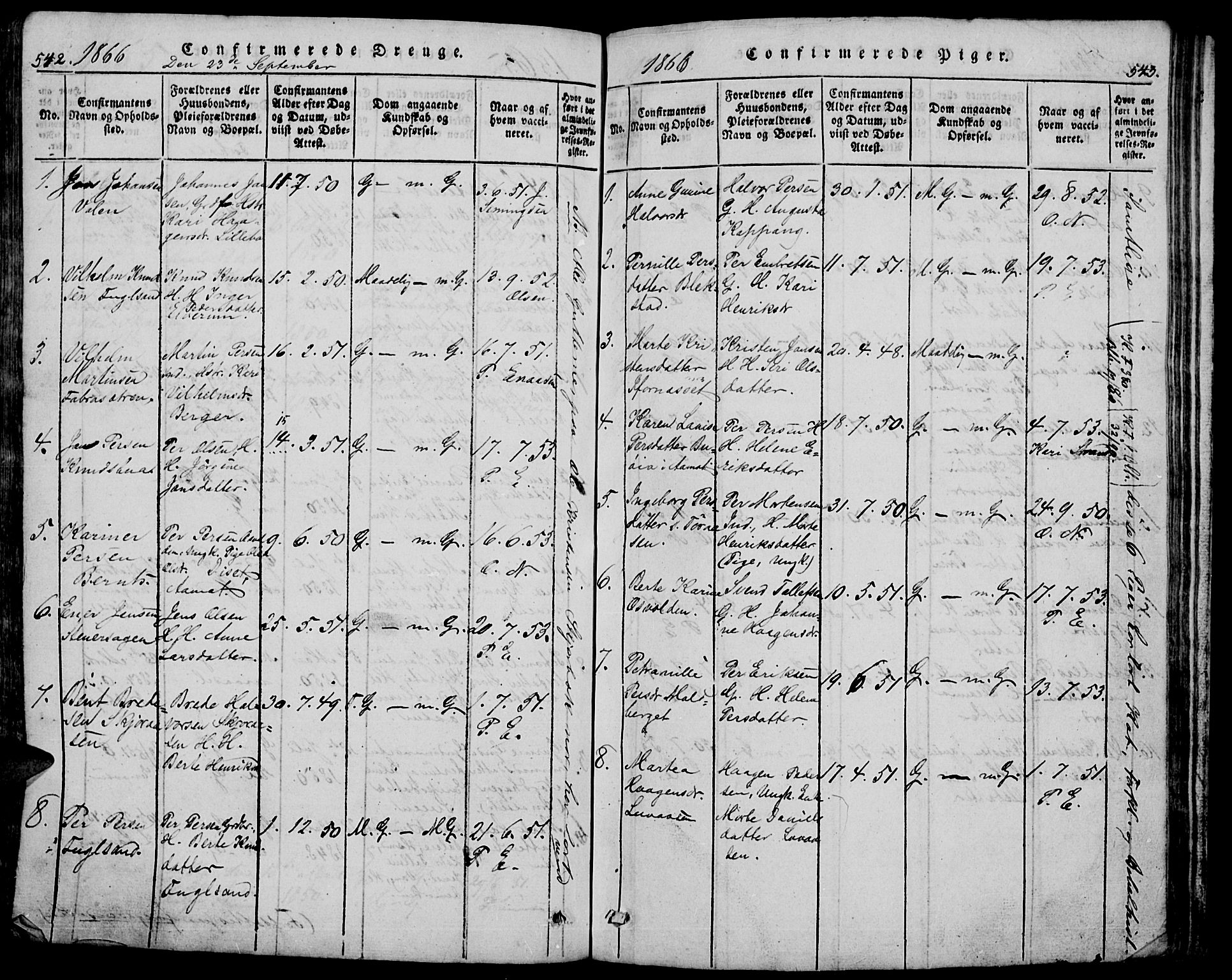 Trysil prestekontor, AV/SAH-PREST-046/H/Ha/Hab/L0005: Klokkerbok nr. 5, 1814-1877, s. 542-543