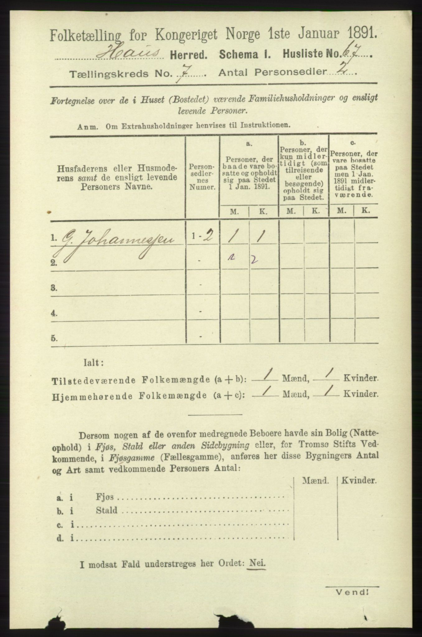 RA, Folketelling 1891 for 1250 Haus herred, 1891, s. 2644