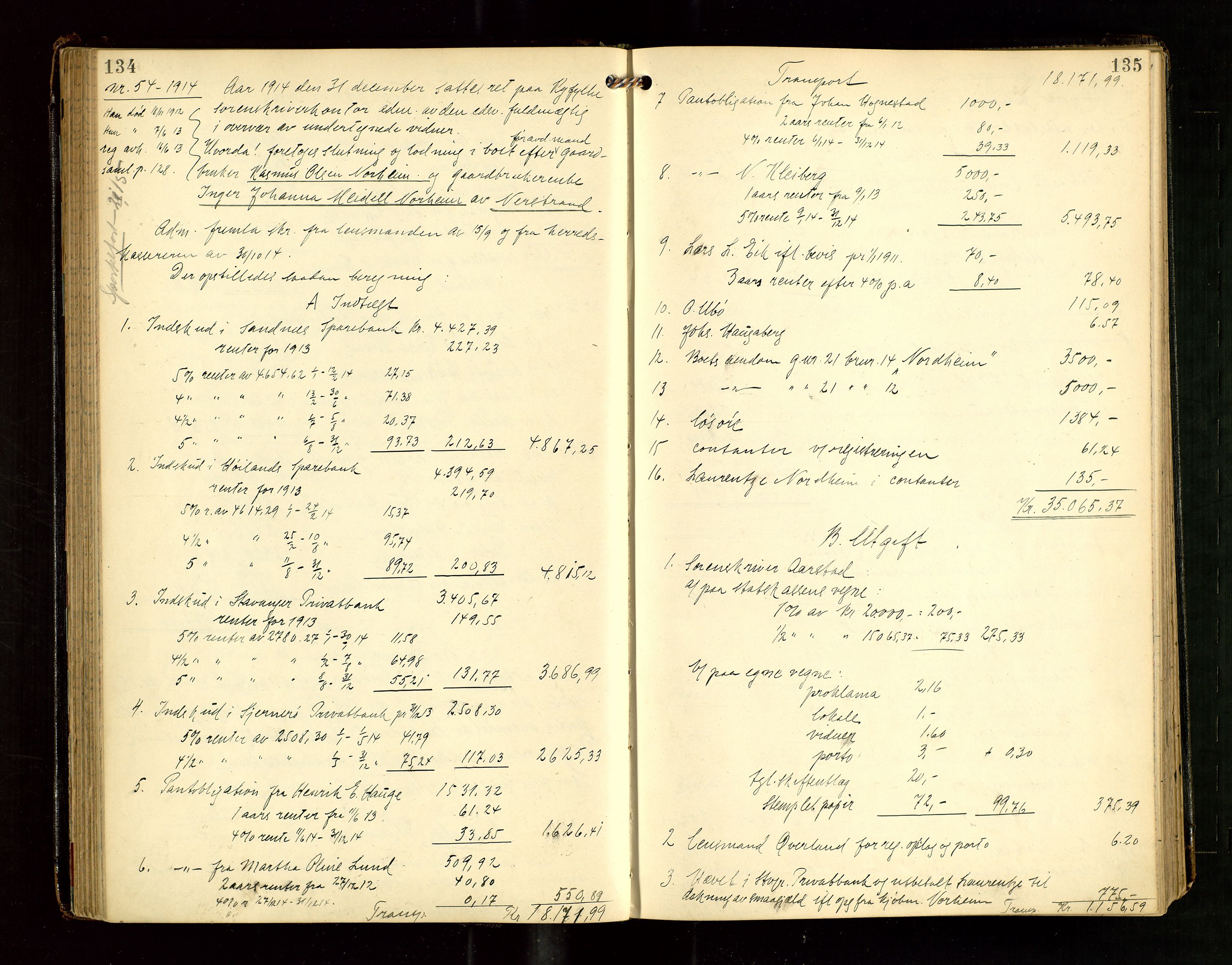 Ryfylke tingrett, SAST/A-100055/001/IV/IVG/L0004: Skifteutlodningsprotokoll Med register, 1912-1918, s. 134-135