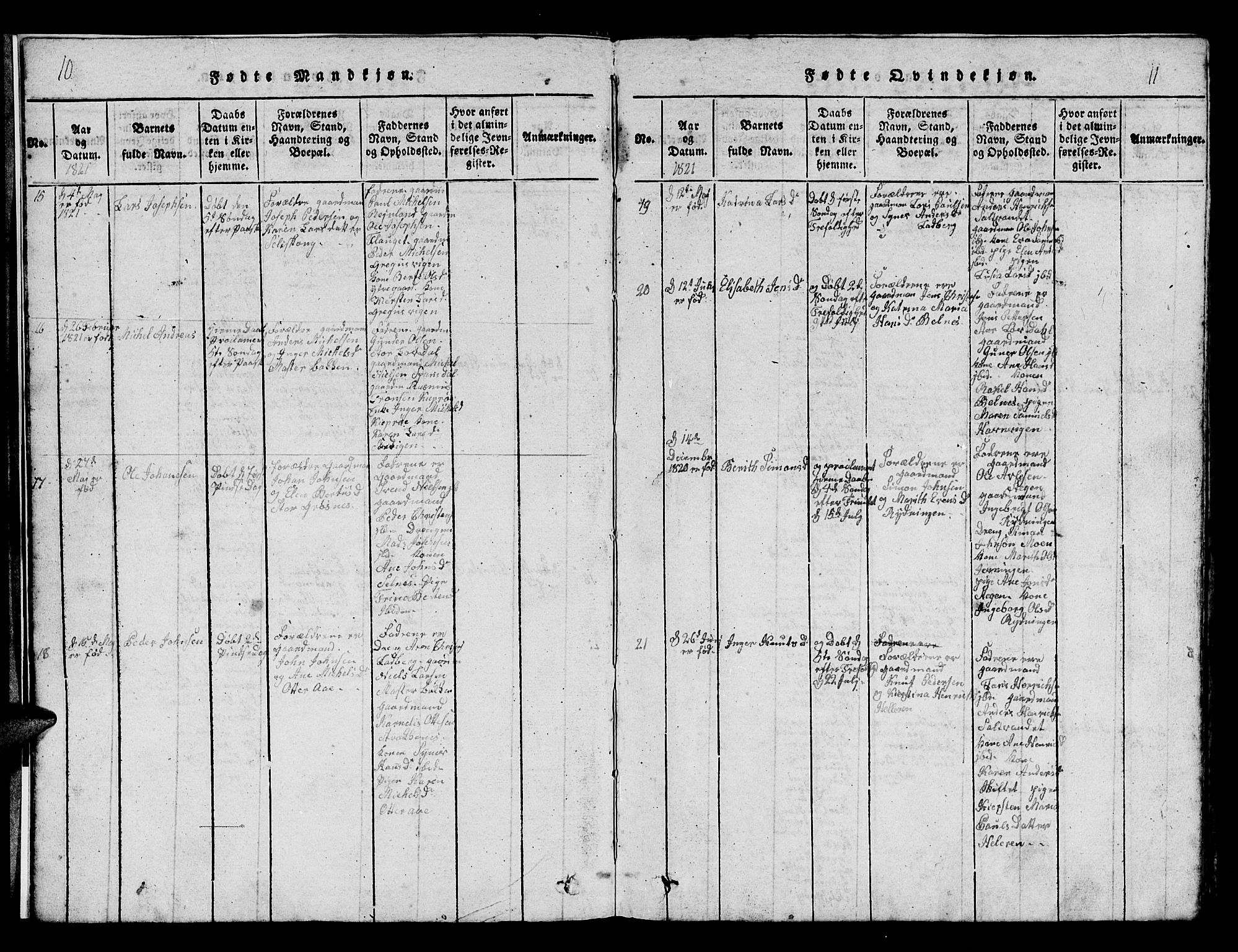 Ibestad sokneprestembete, AV/SATØ-S-0077/H/Ha/Hab/L0002klokker: Klokkerbok nr. 2, 1821-1833, s. 10-11