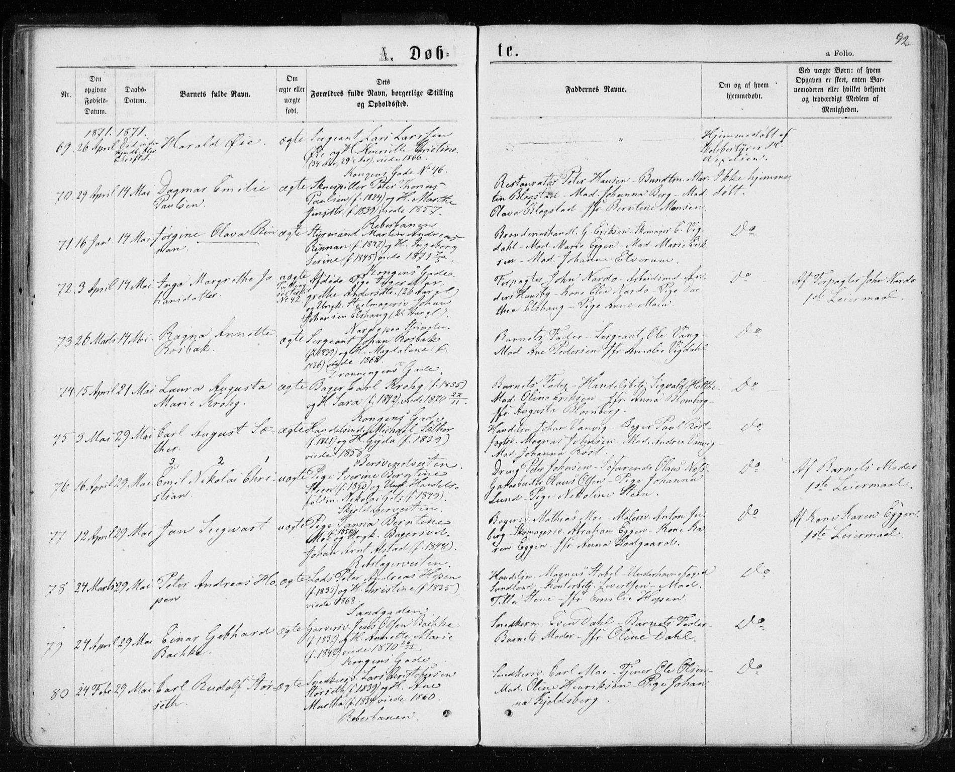 Ministerialprotokoller, klokkerbøker og fødselsregistre - Sør-Trøndelag, SAT/A-1456/601/L0054: Ministerialbok nr. 601A22, 1866-1877, s. 92