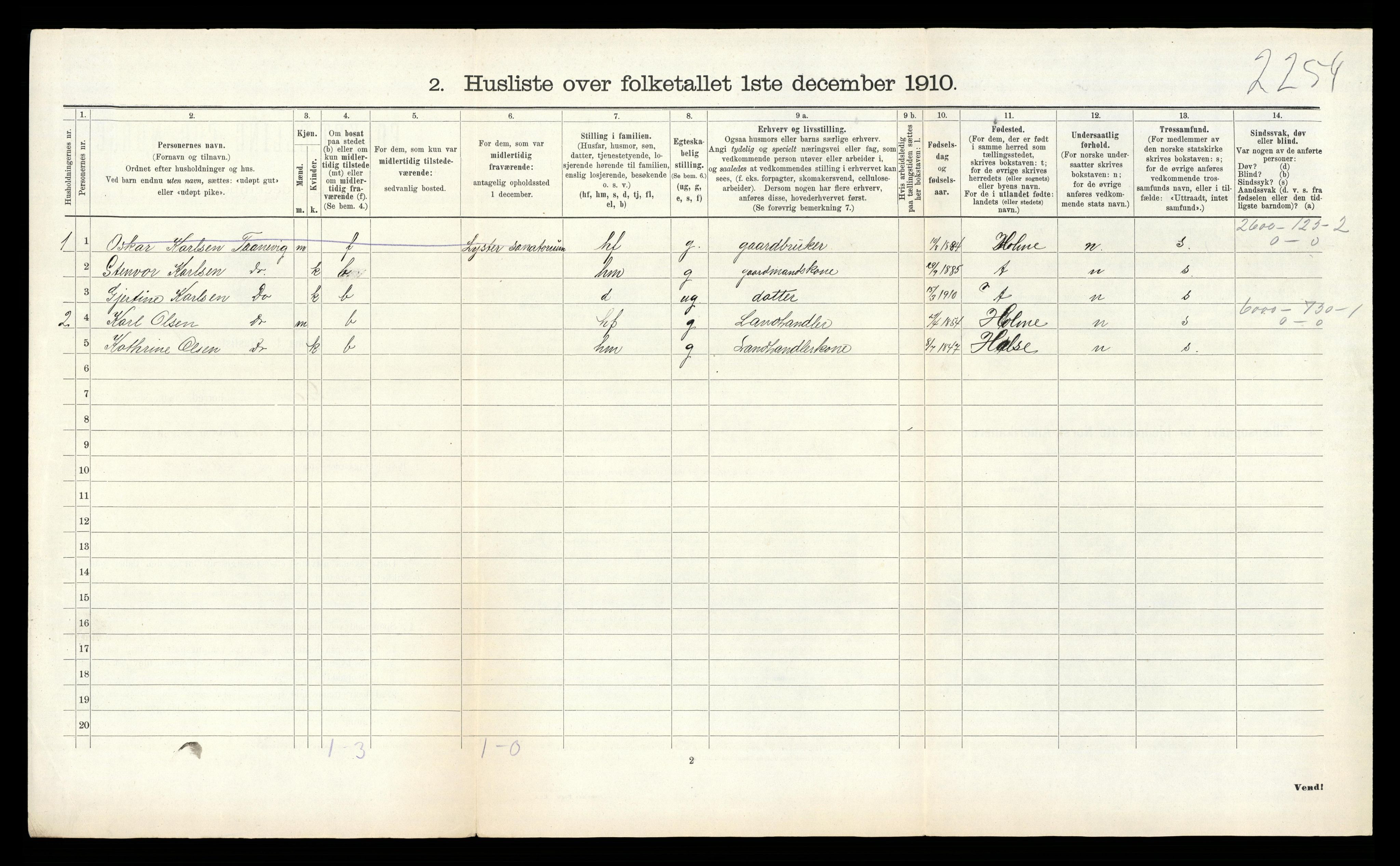 RA, Folketelling 1910 for 1018 Søgne herred, 1910, s. 1003