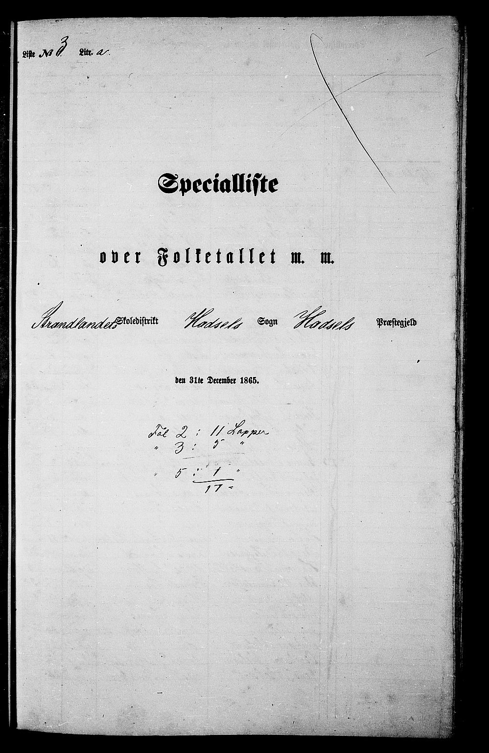 RA, Folketelling 1865 for 1866P Hadsel prestegjeld, 1865, s. 63