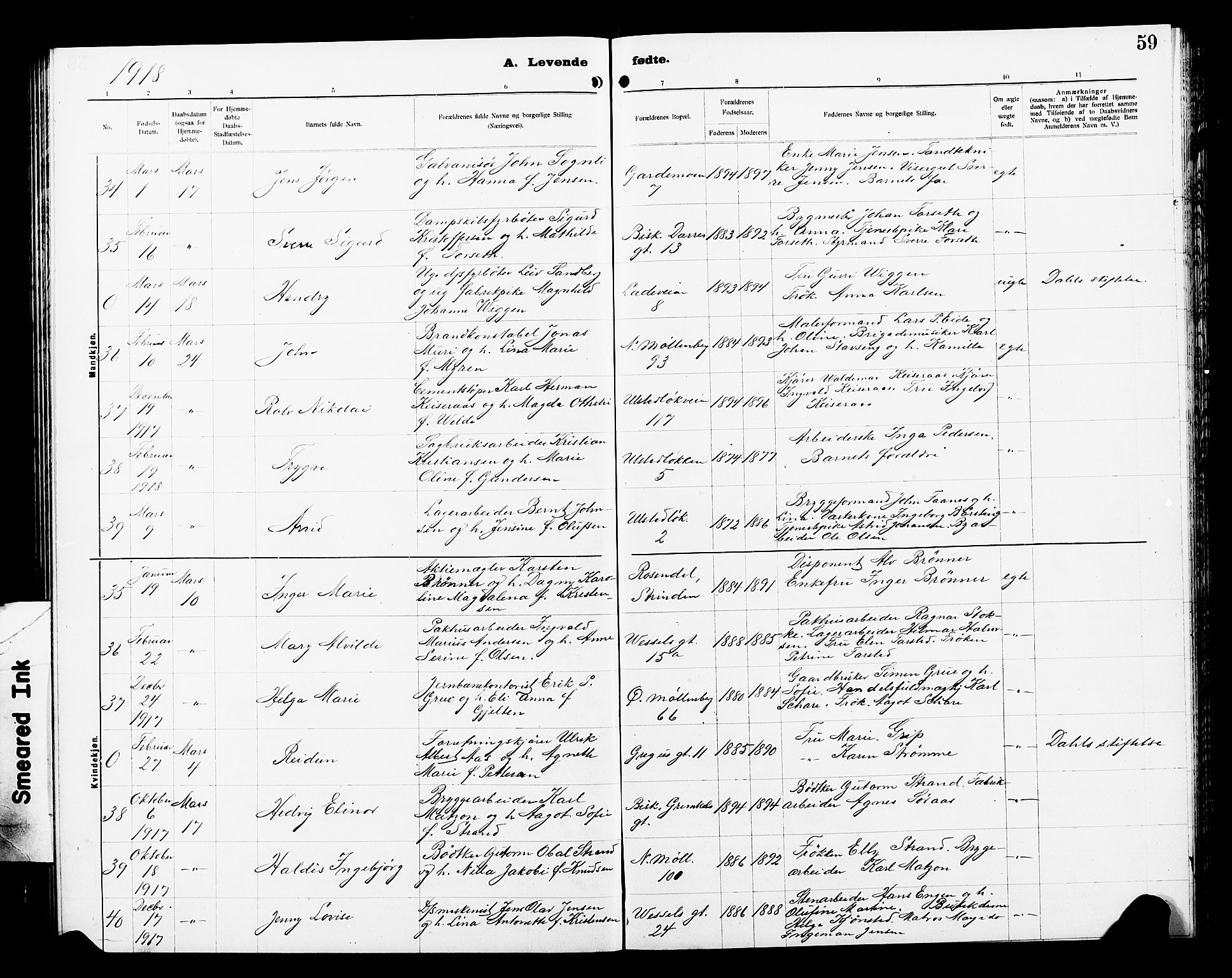 Ministerialprotokoller, klokkerbøker og fødselsregistre - Sør-Trøndelag, AV/SAT-A-1456/605/L0256: Klokkerbok nr. 605C03, 1916-1920, s. 59