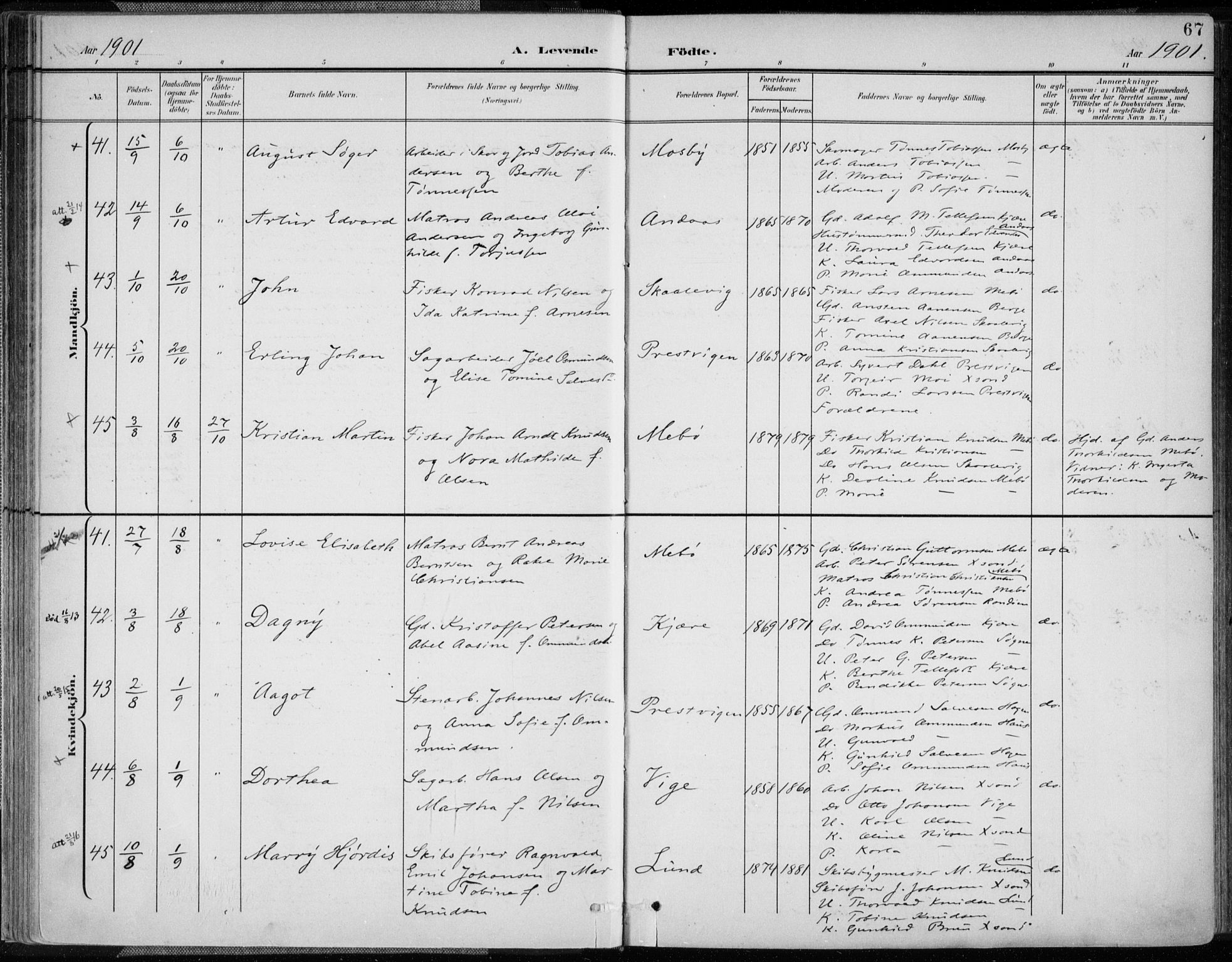 Oddernes sokneprestkontor, AV/SAK-1111-0033/F/Fa/Faa/L0010: Ministerialbok nr. A 10, 1897-1911, s. 67