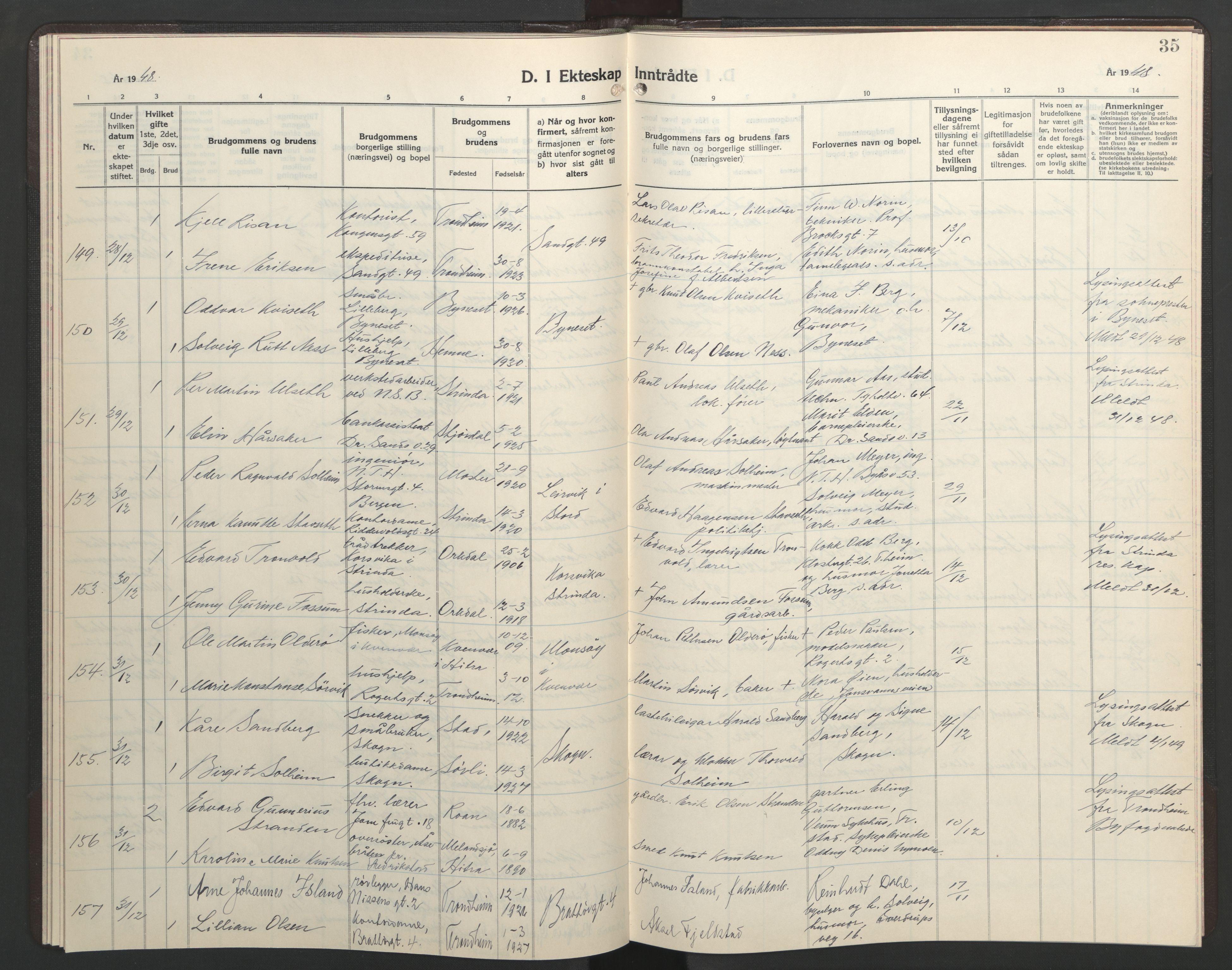 Ministerialprotokoller, klokkerbøker og fødselsregistre - Sør-Trøndelag, AV/SAT-A-1456/602/L0155: Klokkerbok nr. 602C23, 1947-1950, s. 35