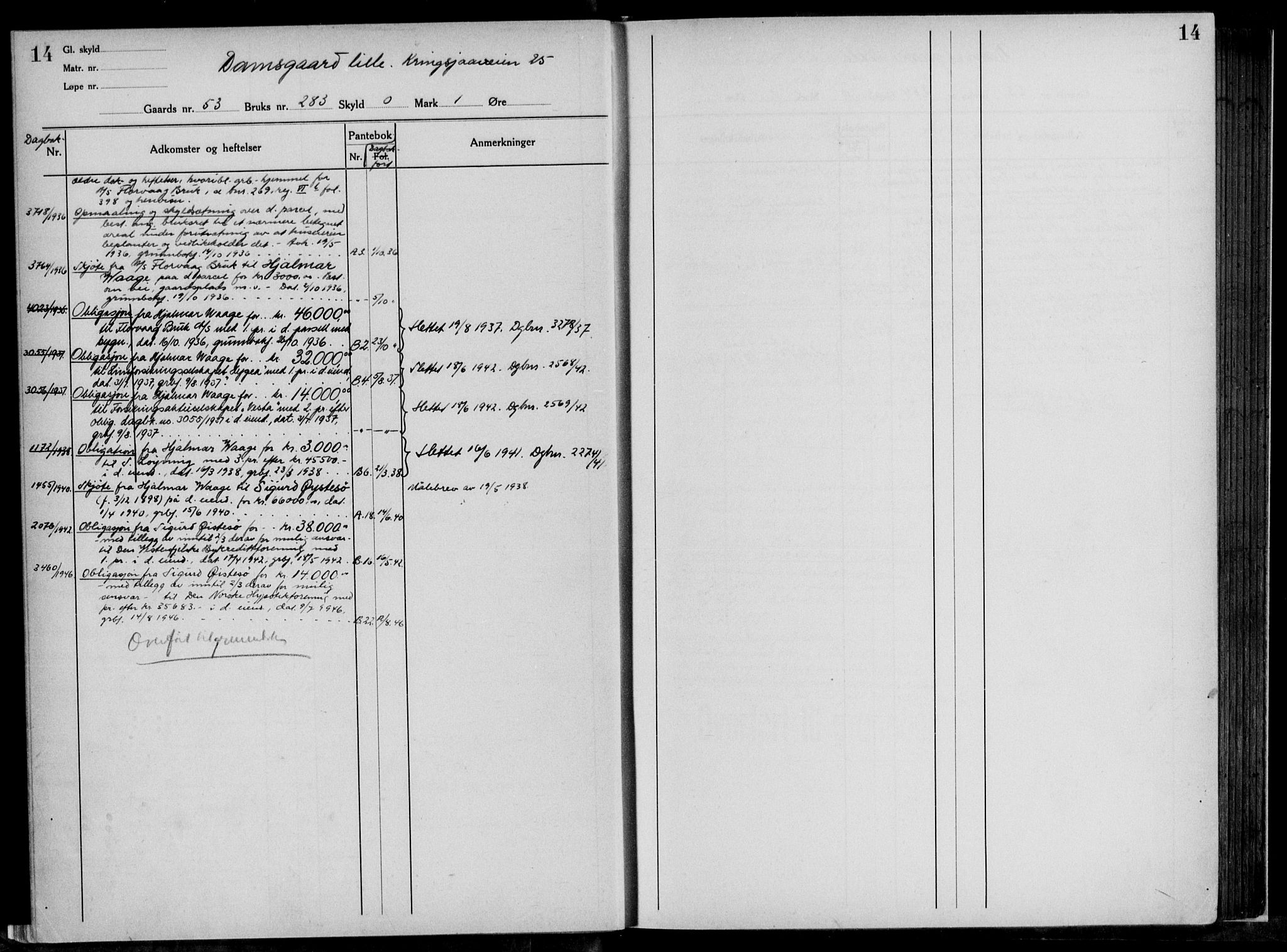 Midhordland sorenskriveri, AV/SAB-A-3001/1/G/Ga/Gab/L0117: Panteregister nr. II.A.b.117, s. 14