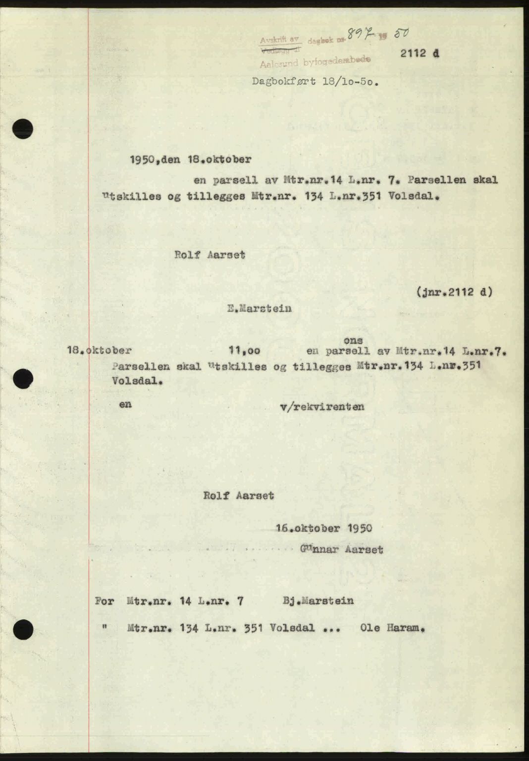 Ålesund byfogd, AV/SAT-A-4384: Pantebok nr. 37A (2), 1949-1950, Dagboknr: 897/1950