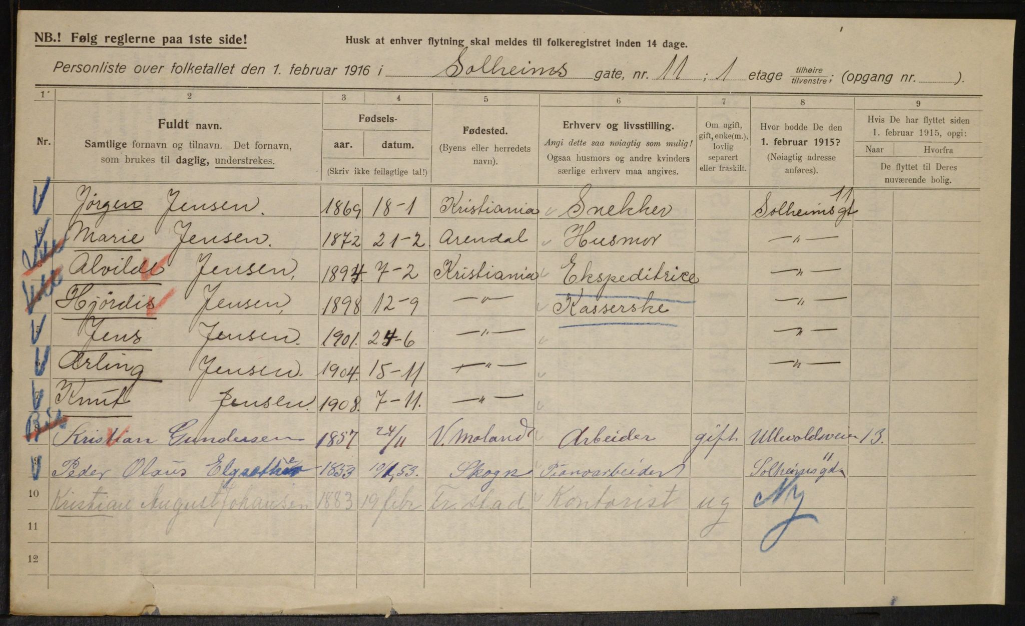 OBA, Kommunal folketelling 1.2.1916 for Kristiania, 1916, s. 102132