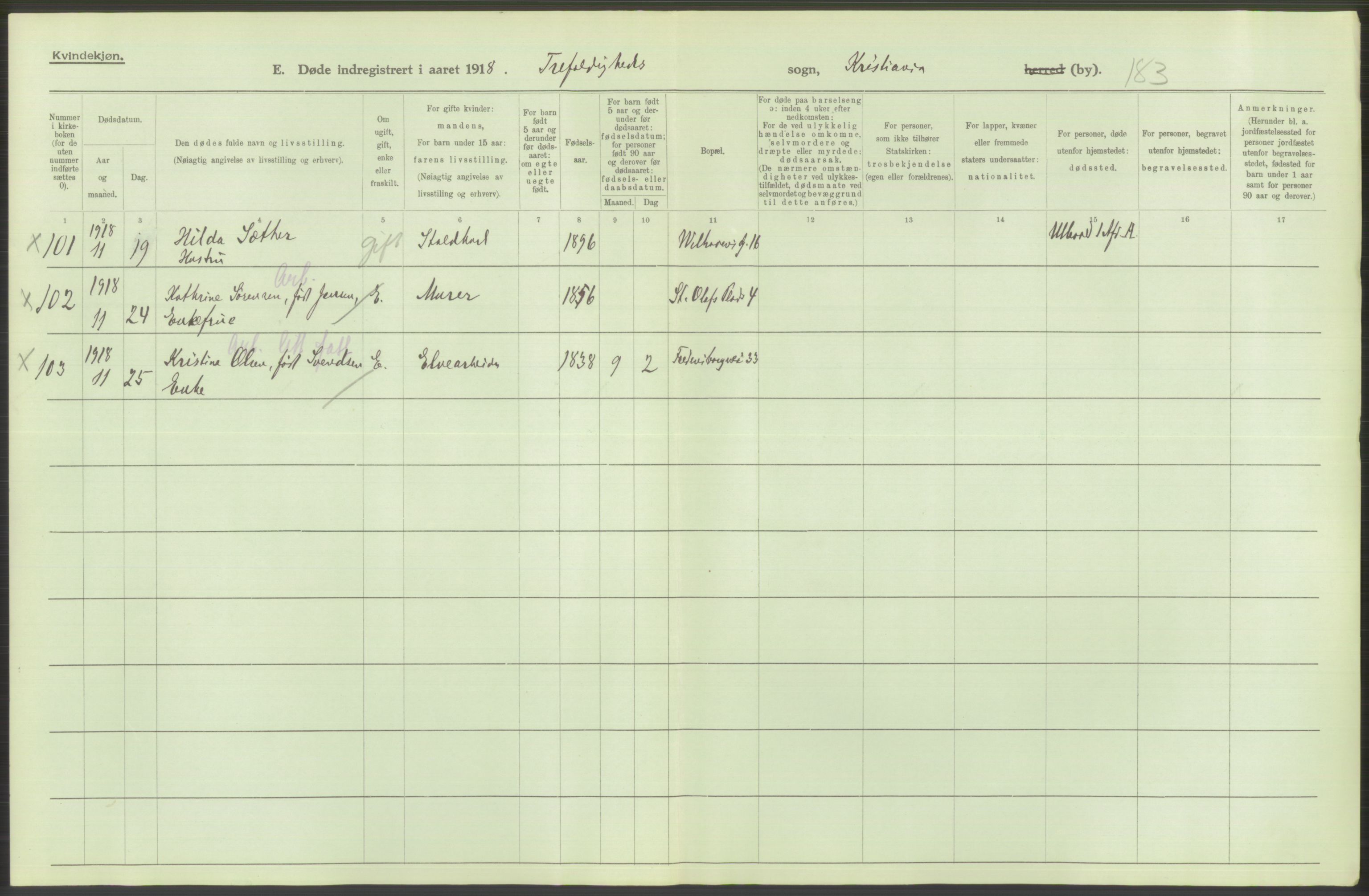 Statistisk sentralbyrå, Sosiodemografiske emner, Befolkning, RA/S-2228/D/Df/Dfb/Dfbh/L0010: Kristiania: Døde, 1918, s. 72