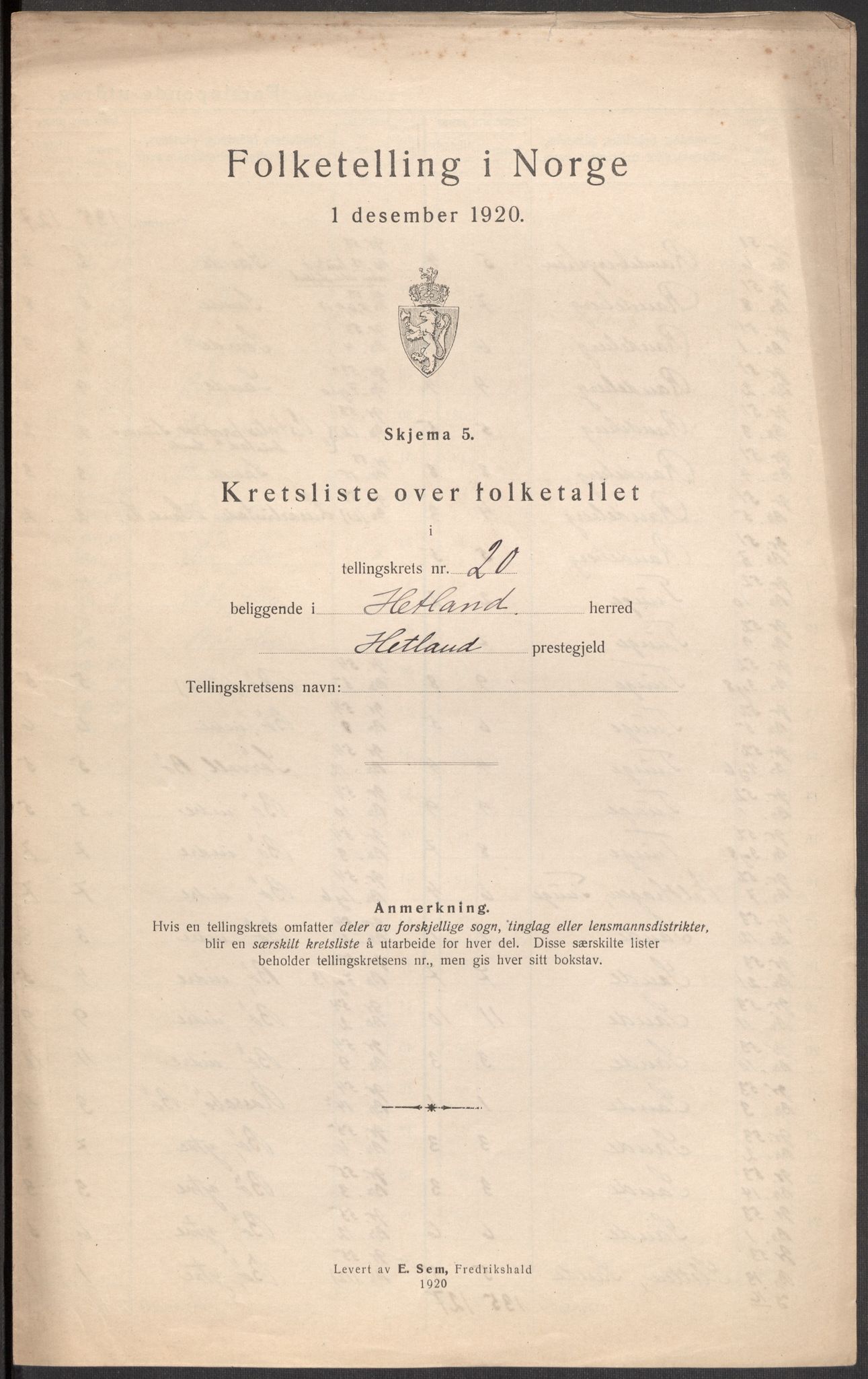 SAST, Folketelling 1920 for 1126 Hetland herred, 1920, s. 156