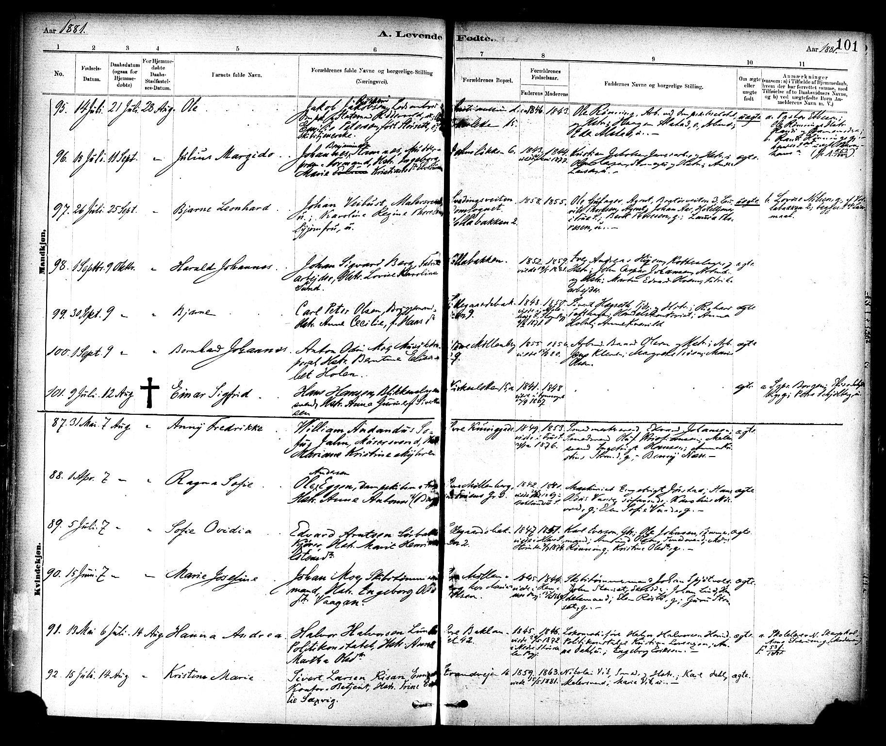 Ministerialprotokoller, klokkerbøker og fødselsregistre - Sør-Trøndelag, SAT/A-1456/604/L0188: Ministerialbok nr. 604A09, 1878-1892, s. 101