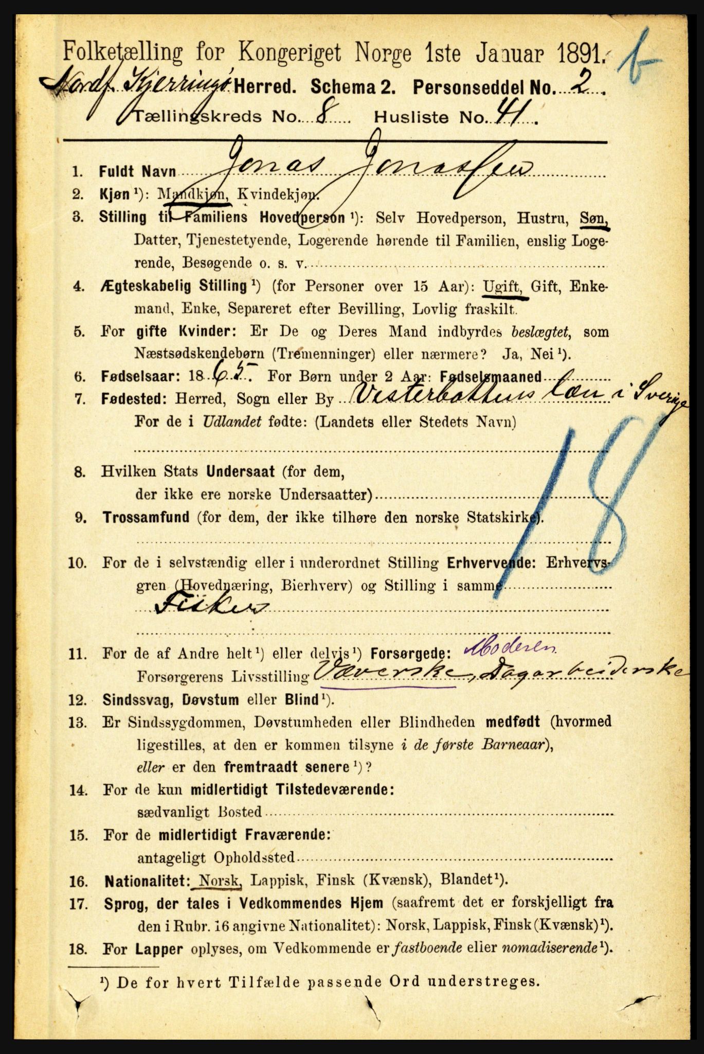 RA, Folketelling 1891 for 1846 Nordfold-Kjerringøy herred, 1891, s. 2194