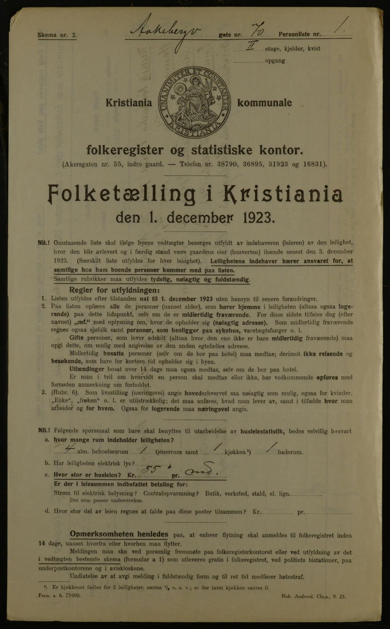 OBA, Kommunal folketelling 1.12.1923 for Kristiania, 1923, s. 144007