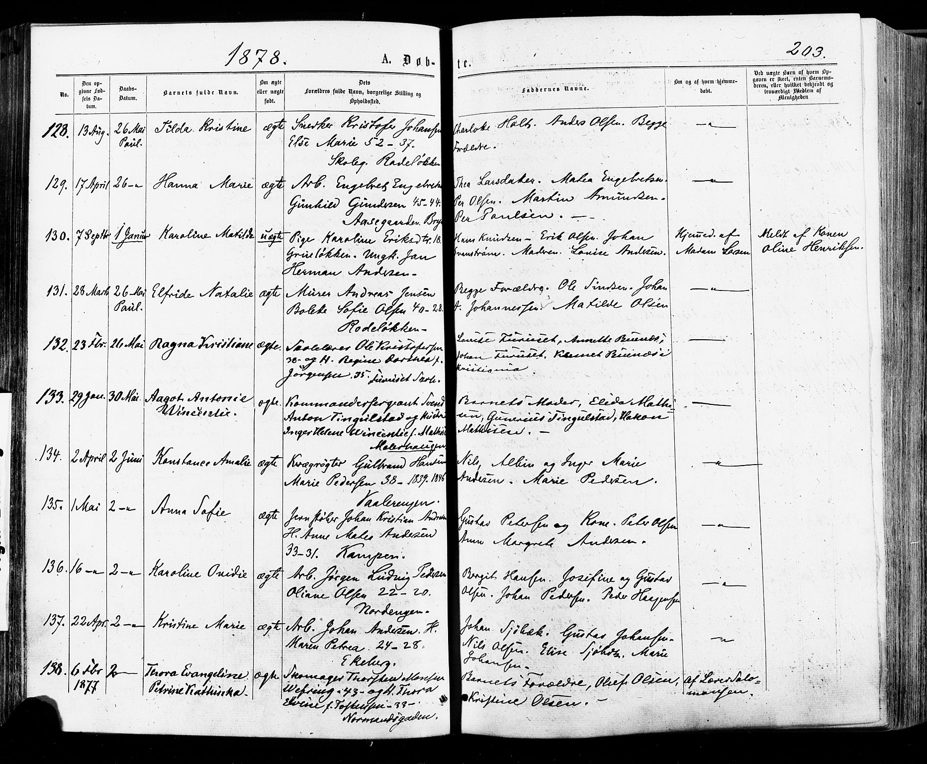Østre Aker prestekontor Kirkebøker, AV/SAO-A-10840/F/Fa/L0004: Ministerialbok nr. I 4, 1876-1889, s. 203