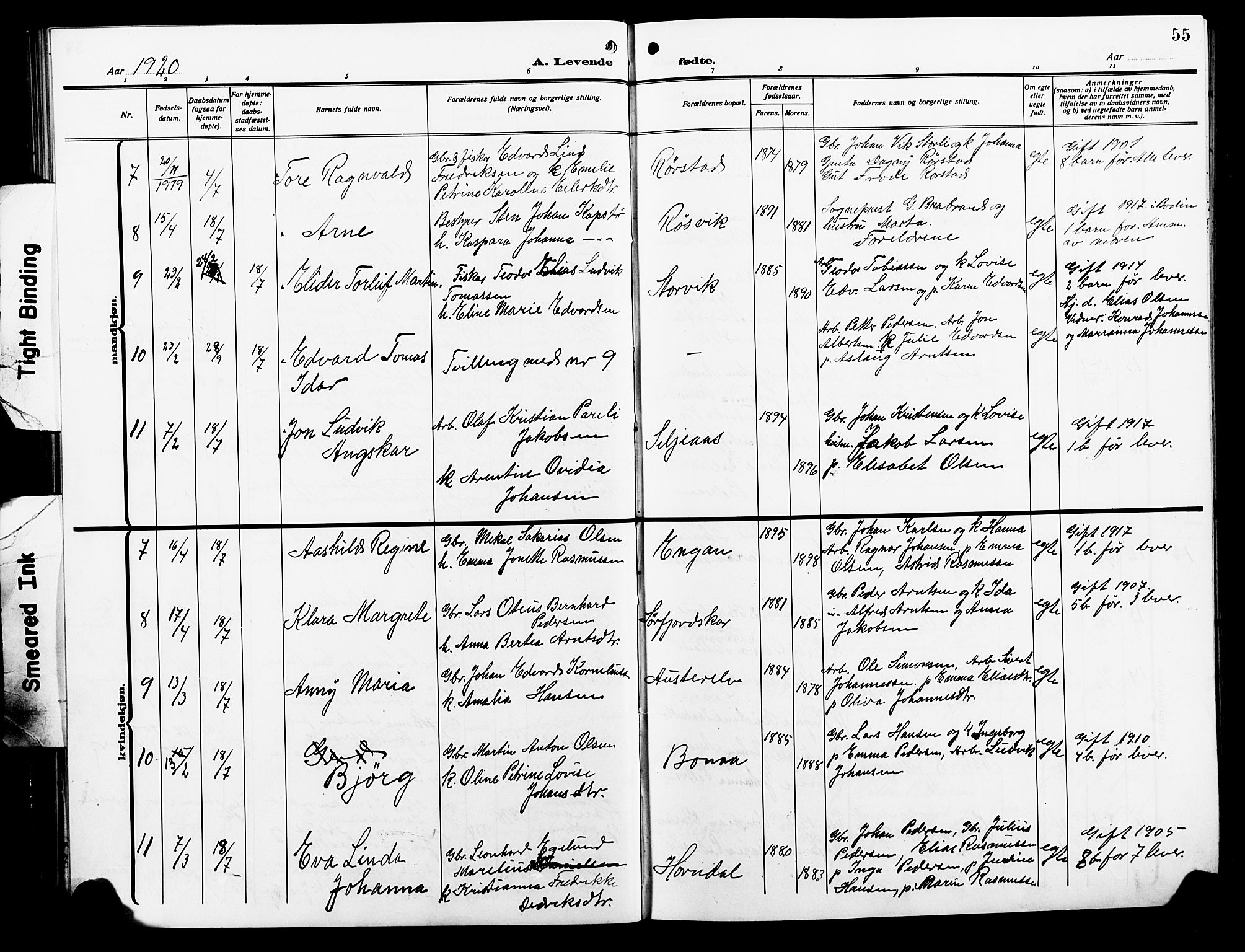 Ministerialprotokoller, klokkerbøker og fødselsregistre - Nordland, AV/SAT-A-1459/854/L0787: Klokkerbok nr. 854C03, 1913-1926, s. 55