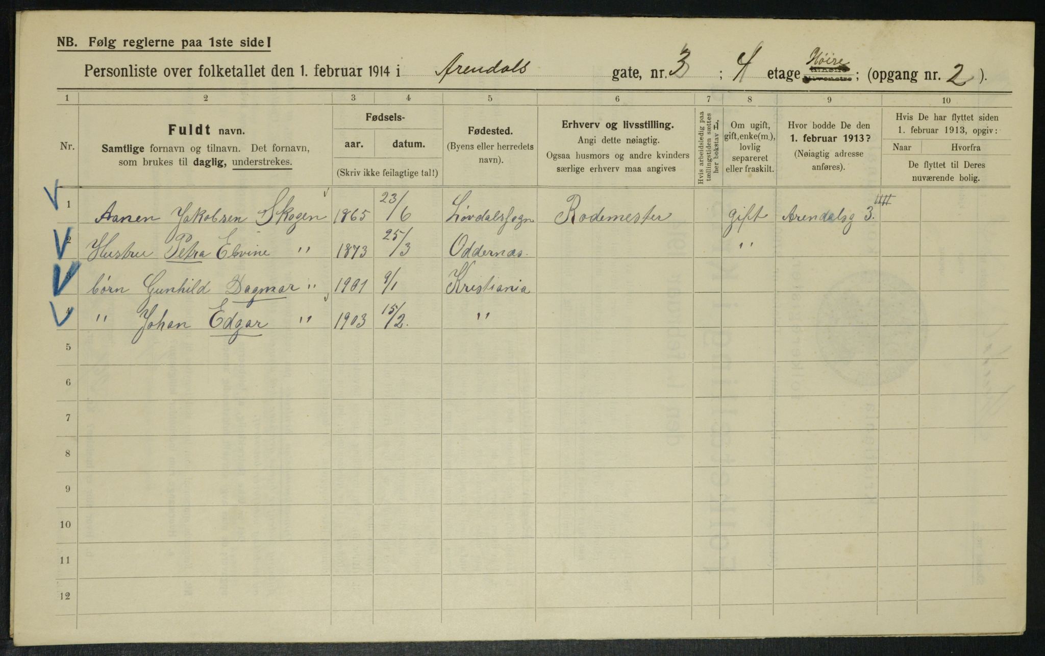 OBA, Kommunal folketelling 1.2.1914 for Kristiania, 1914, s. 2068