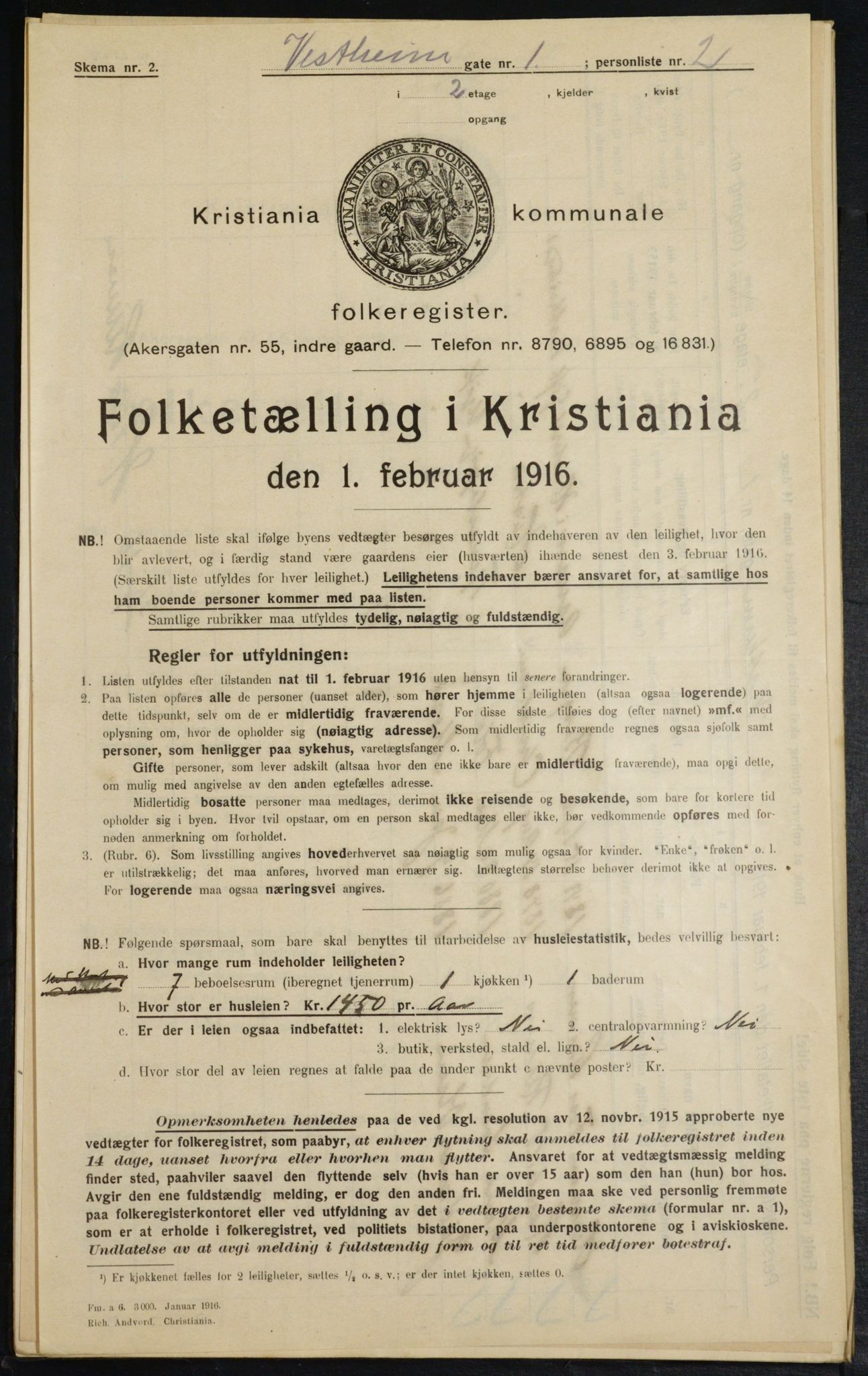 OBA, Kommunal folketelling 1.2.1916 for Kristiania, 1916, s. 126172