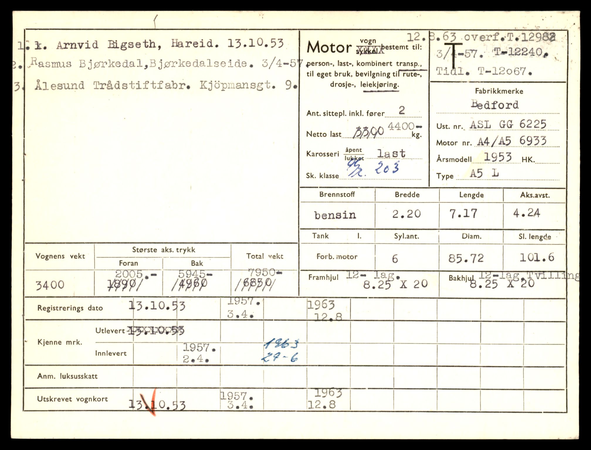 Møre og Romsdal vegkontor - Ålesund trafikkstasjon, AV/SAT-A-4099/F/Fe/L0036: Registreringskort for kjøretøy T 12831 - T 13030, 1927-1998, s. 2249