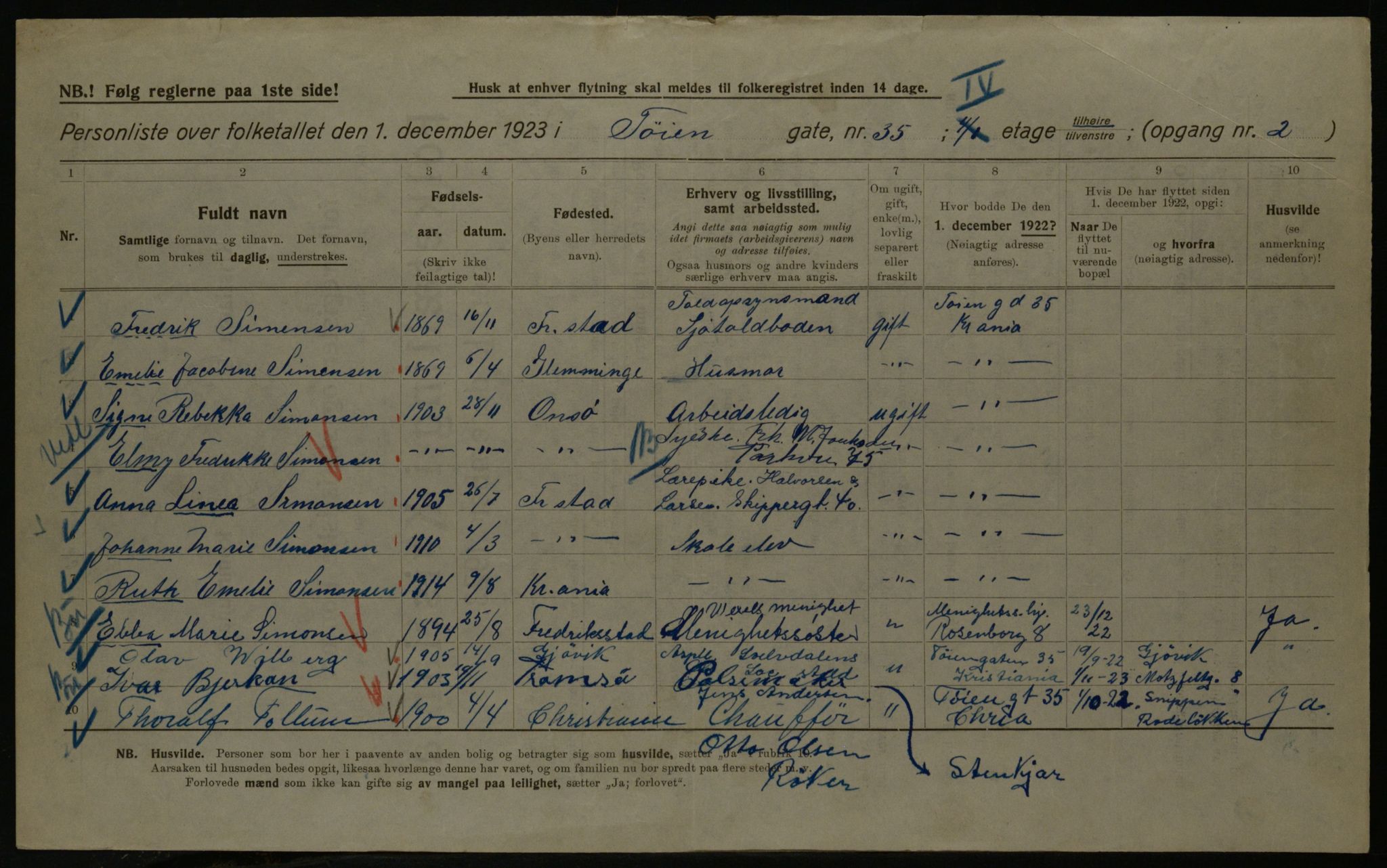 OBA, Kommunal folketelling 1.12.1923 for Kristiania, 1923, s. 130273