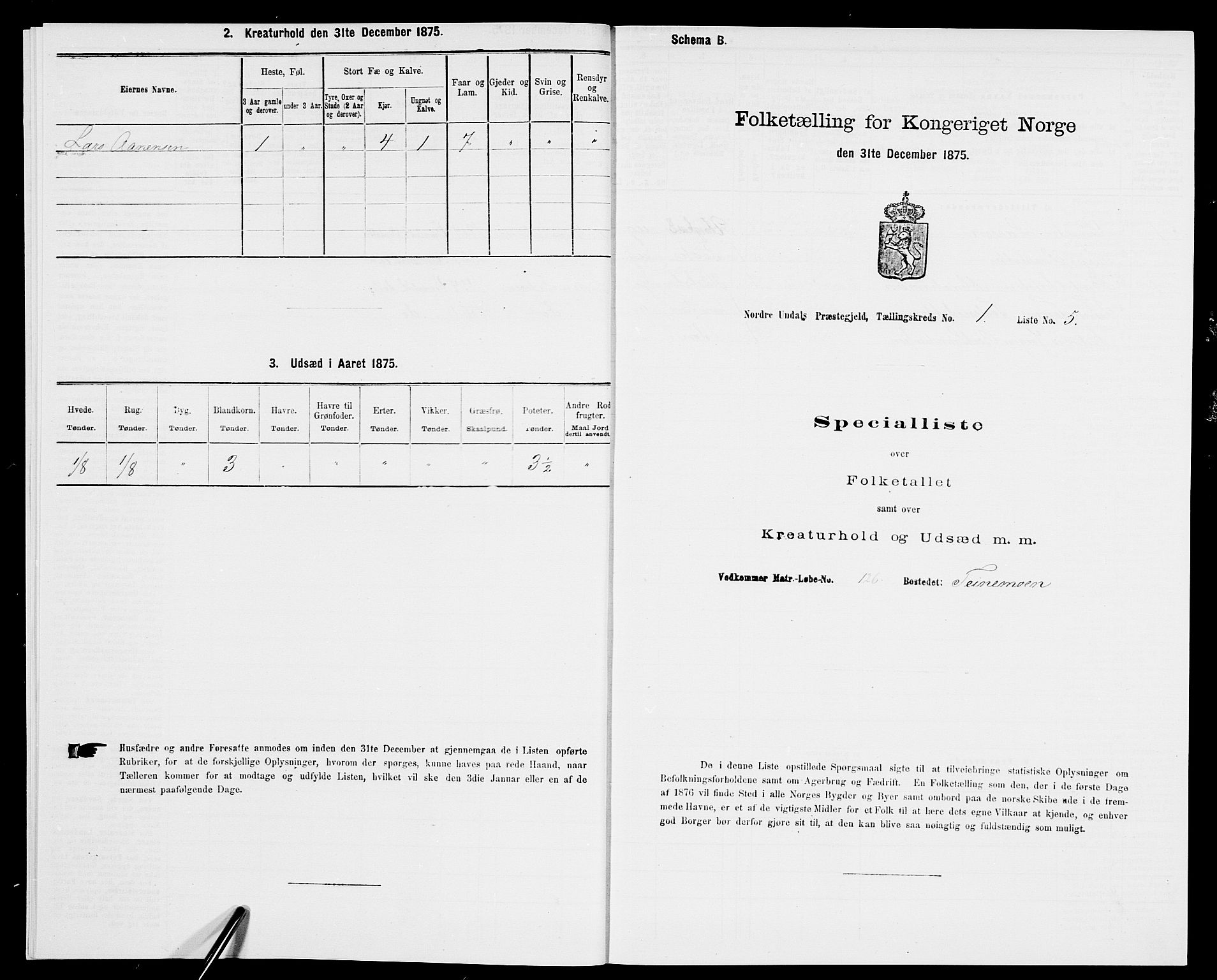 SAK, Folketelling 1875 for 1028P Nord-Audnedal prestegjeld, 1875, s. 52