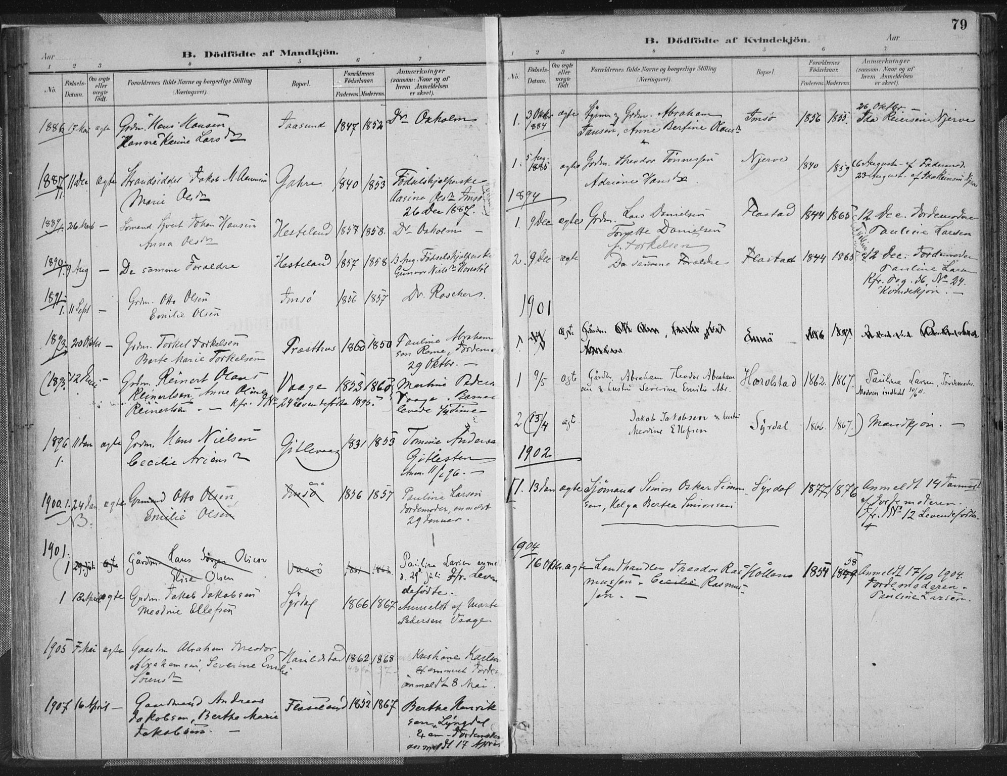 Sør-Audnedal sokneprestkontor, AV/SAK-1111-0039/F/Fa/Faa/L0004: Ministerialbok nr. A 4, 1884-1909, s. 79