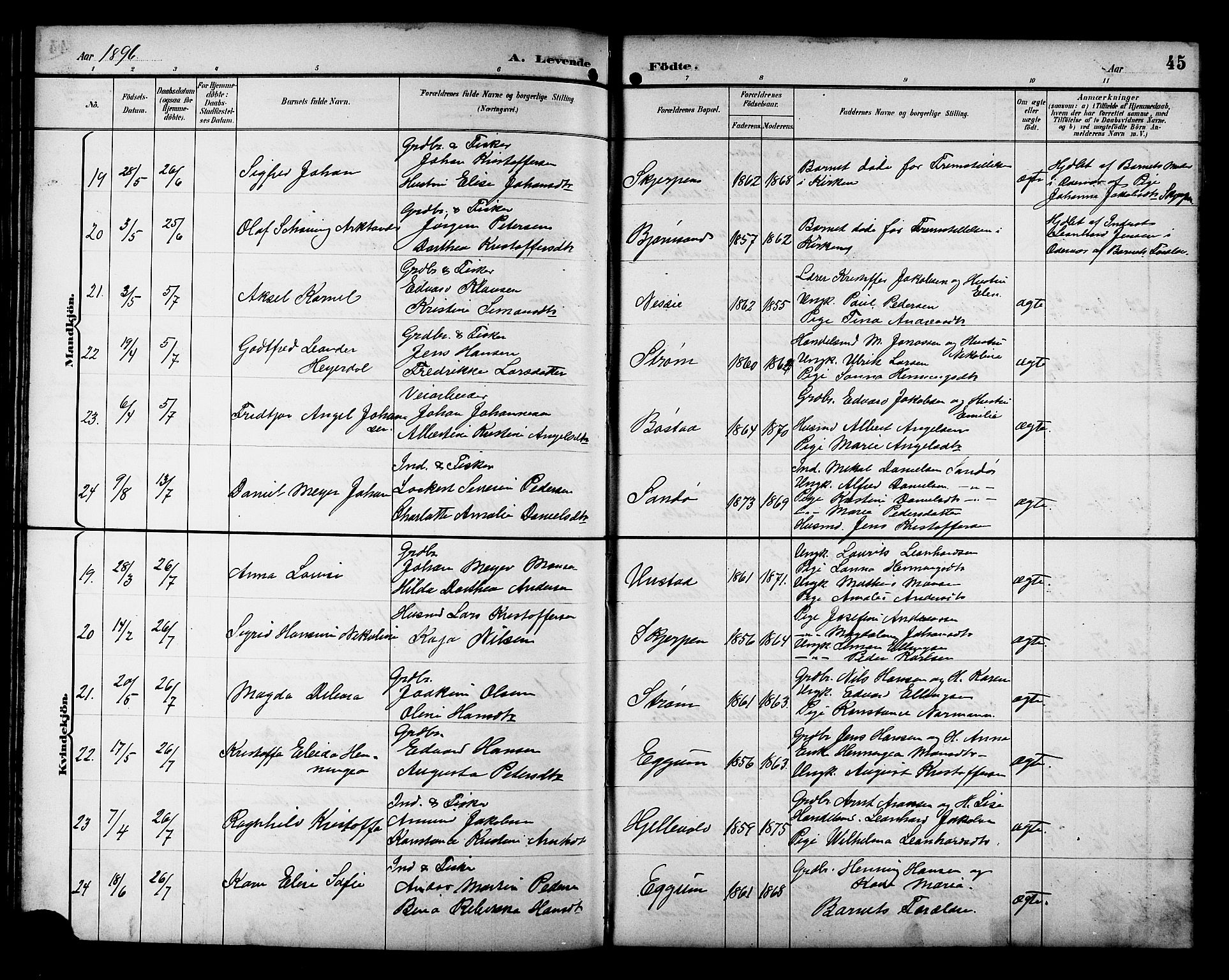 Ministerialprotokoller, klokkerbøker og fødselsregistre - Nordland, AV/SAT-A-1459/880/L1141: Klokkerbok nr. 880C03, 1893-1928, s. 45