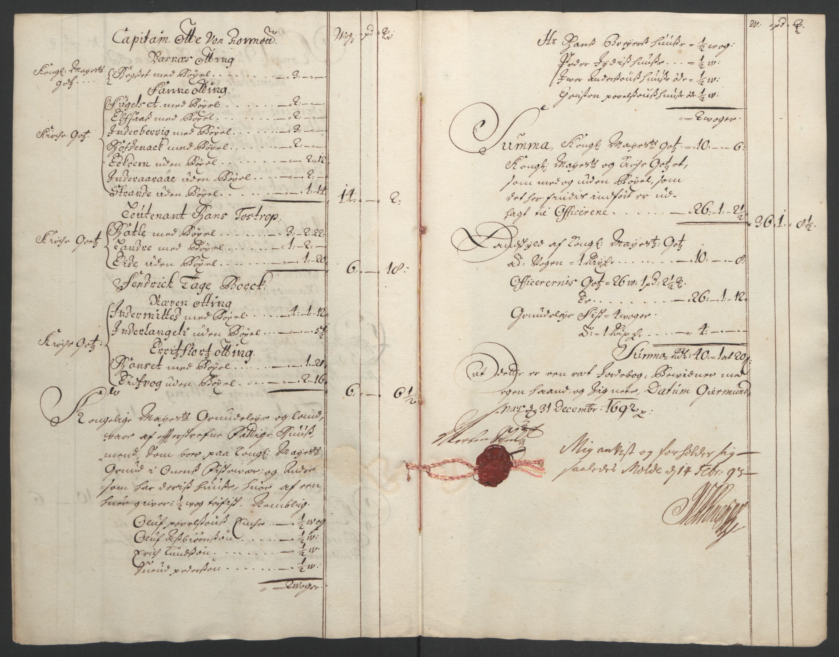 Rentekammeret inntil 1814, Reviderte regnskaper, Fogderegnskap, RA/EA-4092/R55/L3650: Fogderegnskap Romsdal, 1692, s. 138