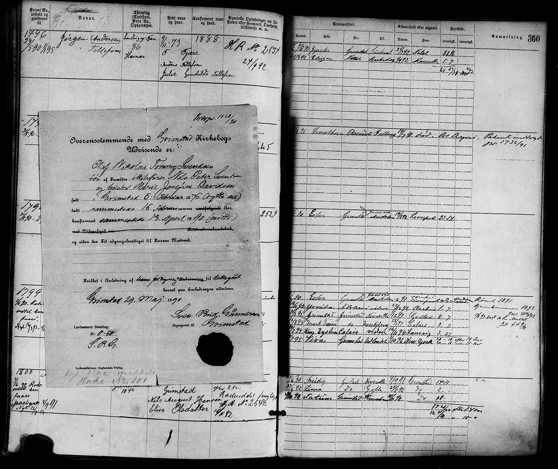 Grimstad mønstringskrets, AV/SAK-2031-0013/F/Fa/L0001: Annotasjonsrulle nr 1-1920 med register, F-1, 1870-1892, s. 395