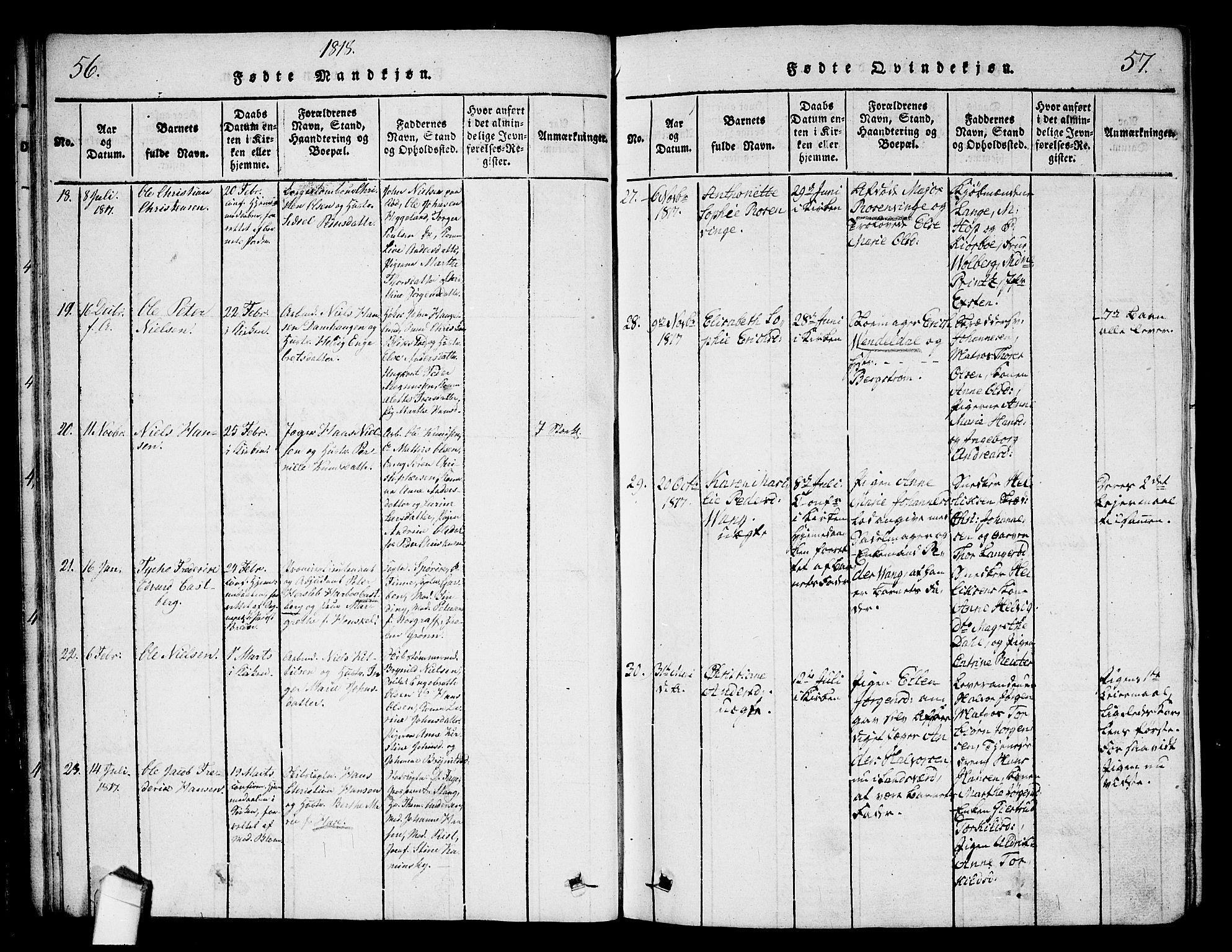 Halden prestekontor Kirkebøker, AV/SAO-A-10909/G/Ga/L0001: Klokkerbok nr. 1, 1815-1833, s. 56-57