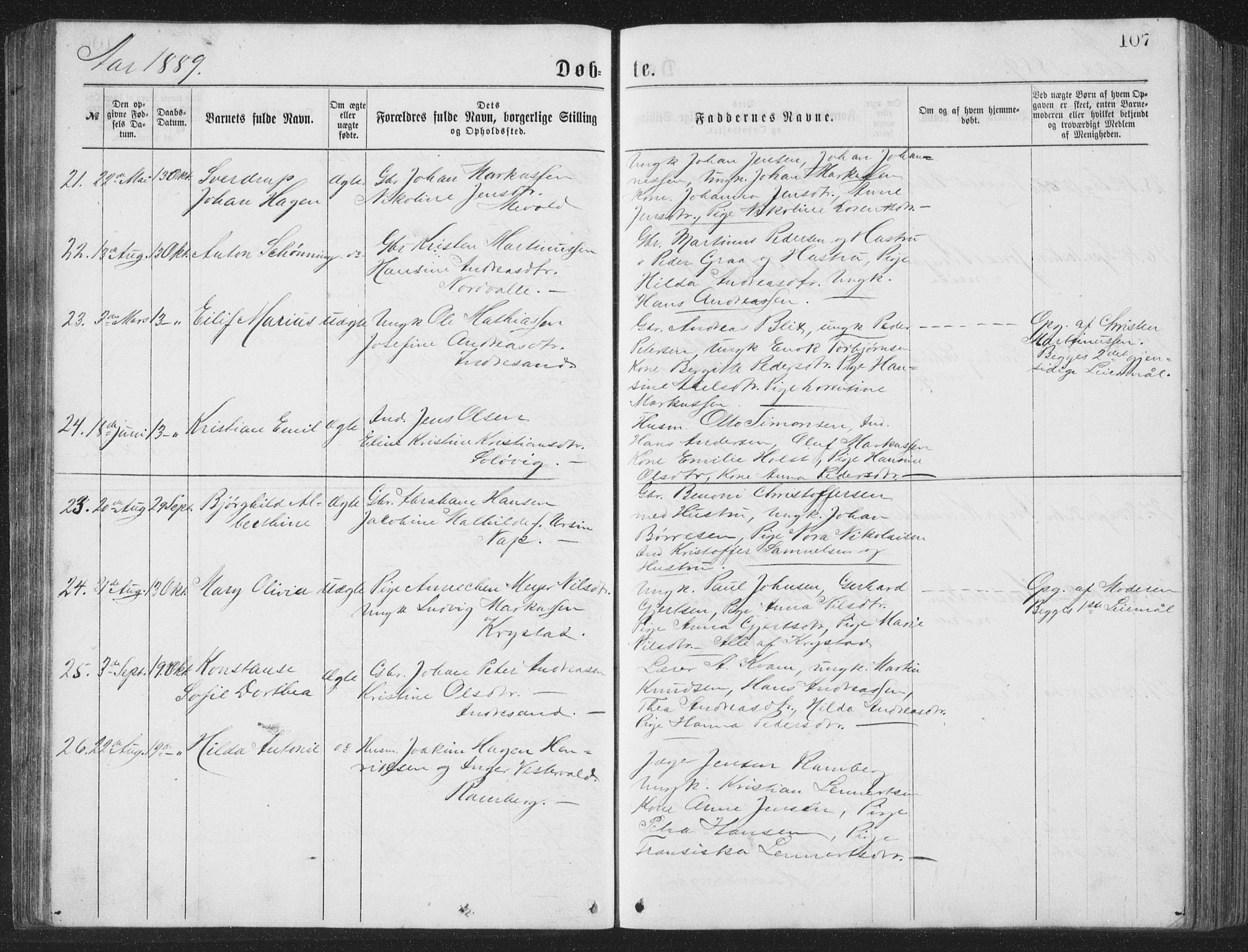 Ministerialprotokoller, klokkerbøker og fødselsregistre - Nordland, AV/SAT-A-1459/885/L1213: Klokkerbok nr. 885C02, 1874-1892, s. 107